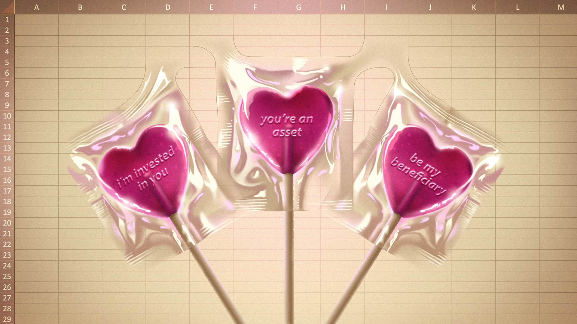 Illustration of 3 lollipops with puns on romance and financial planning