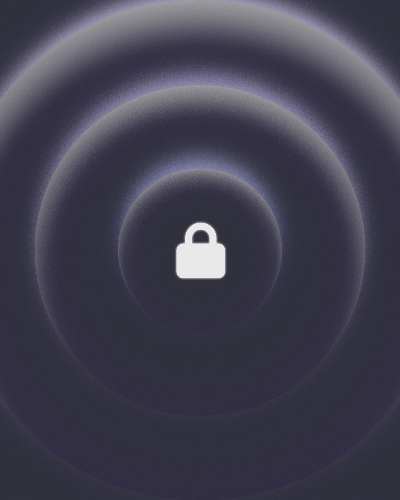 A dark, abstract image of concentric glowing rings surrounding a white padlock icon, representing layered security and encryption.