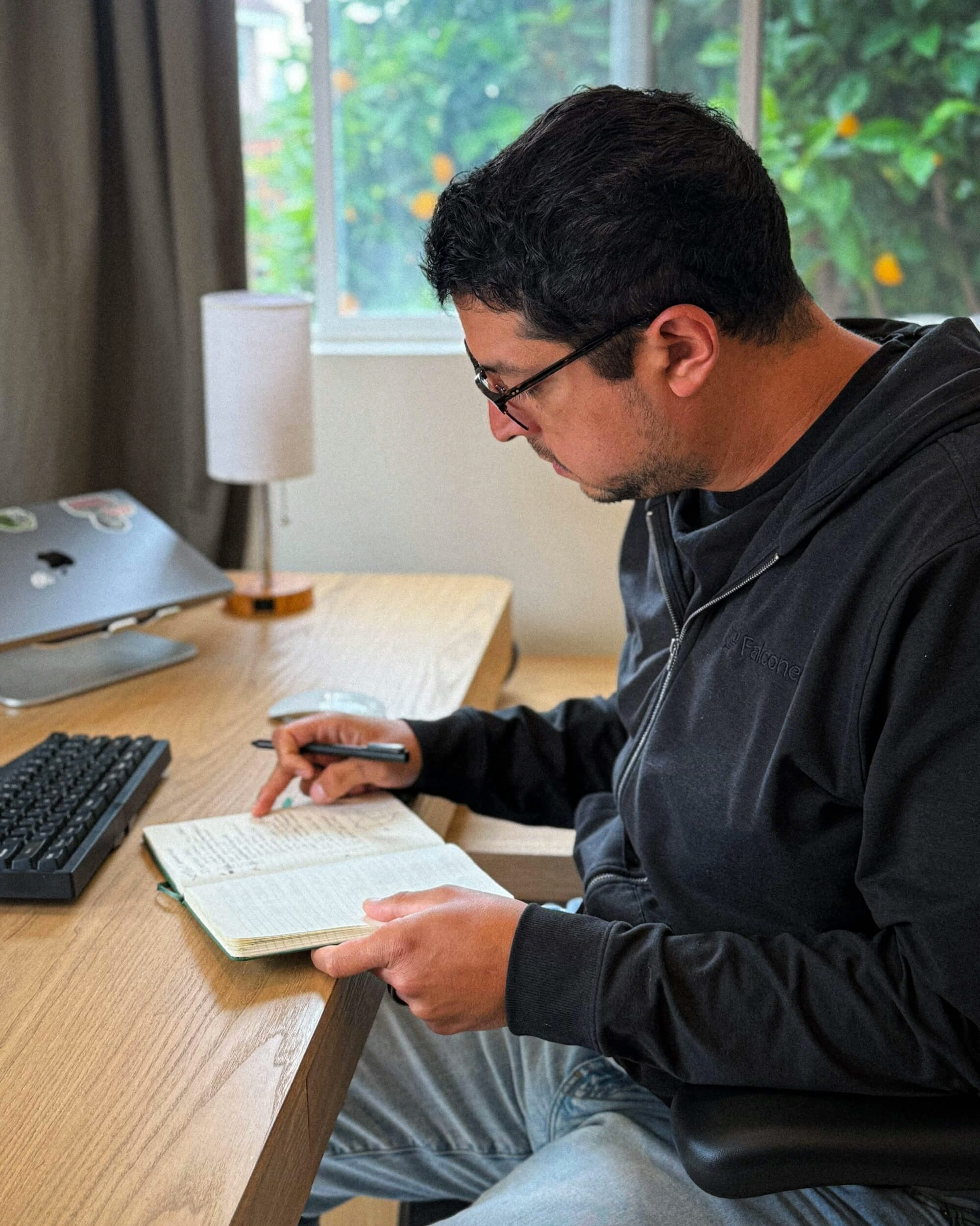 Falconer co-founder Dave Nunez at his desk
