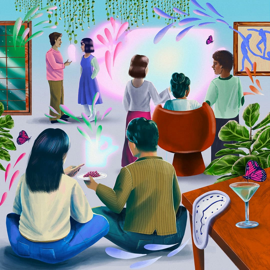 Illustration of people gathering