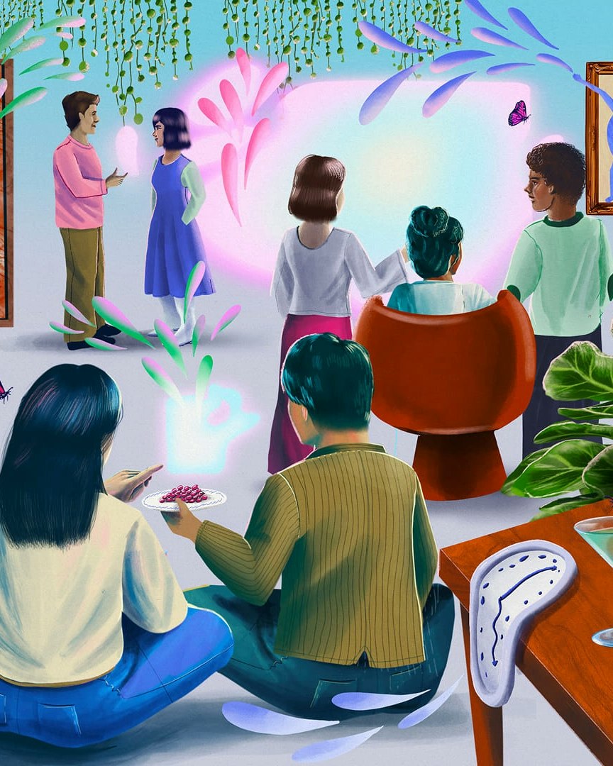 Illustration of people gathering