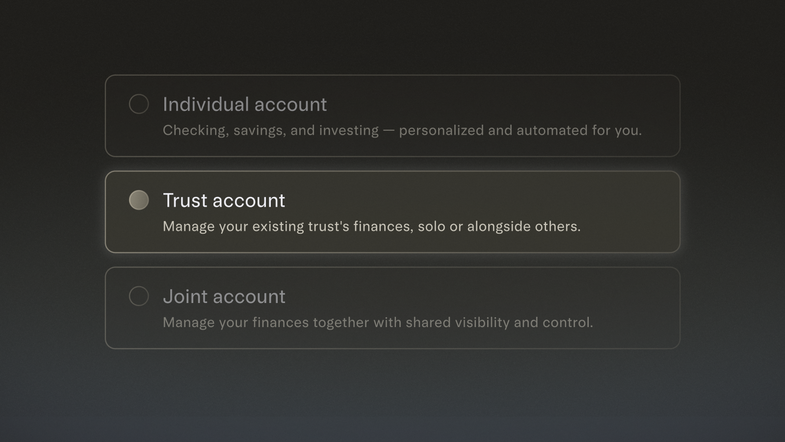 UI to start Trust account