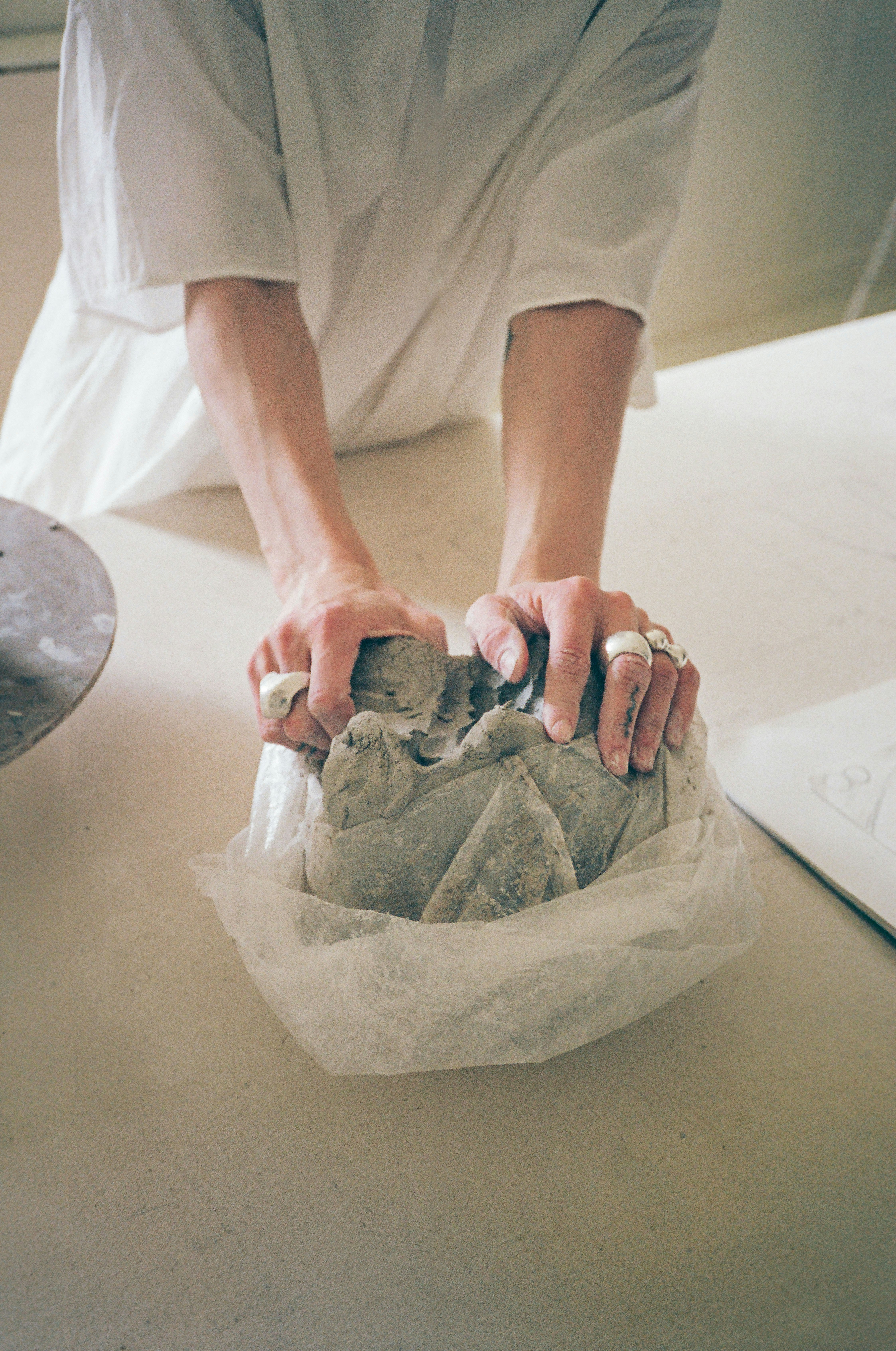 kneading clay