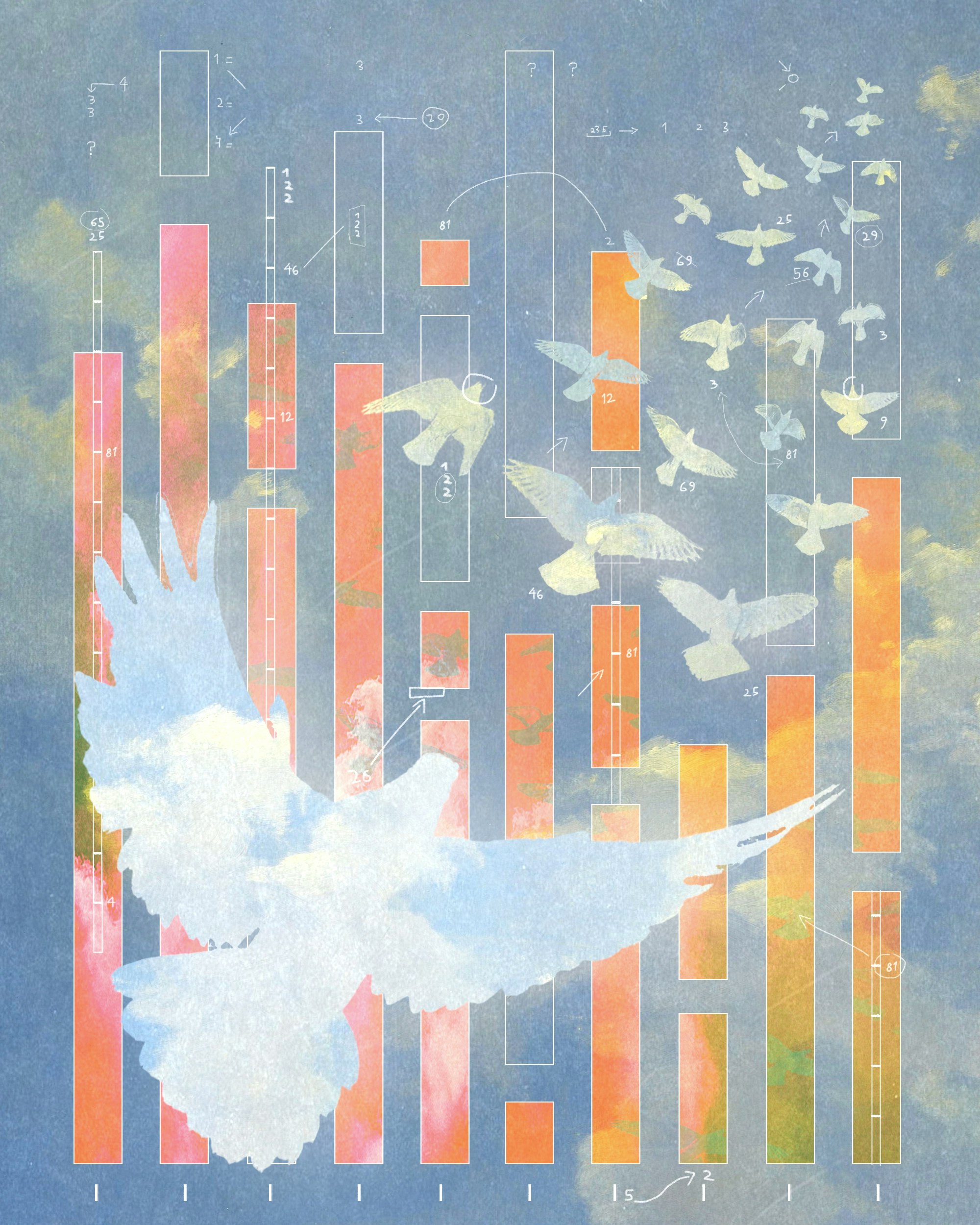Graphic of bird across vertical bars