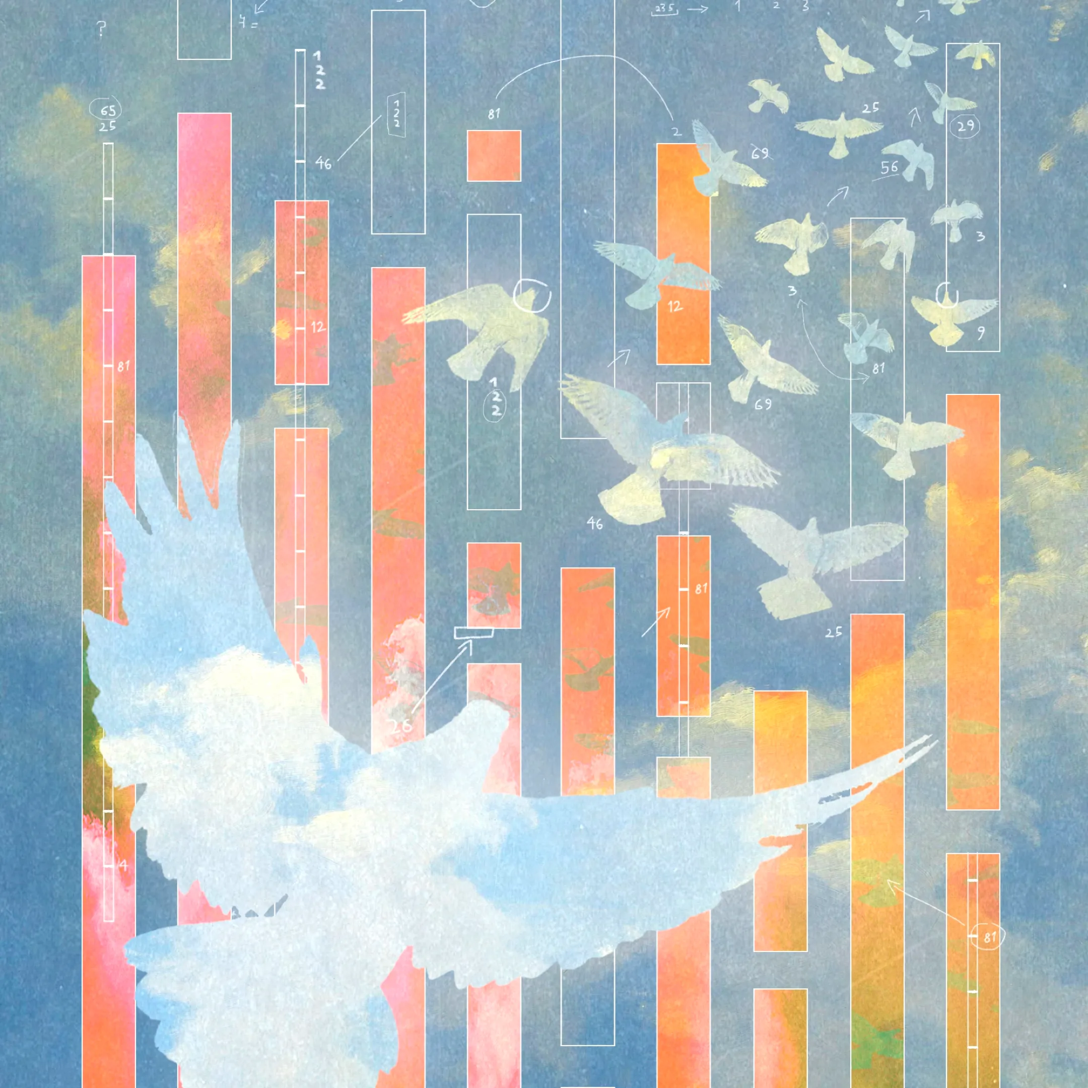 Illustration of birds flying over a light blue background and stylized pink-orange bar chart | Mercury's New Economics of Starting Up 2026