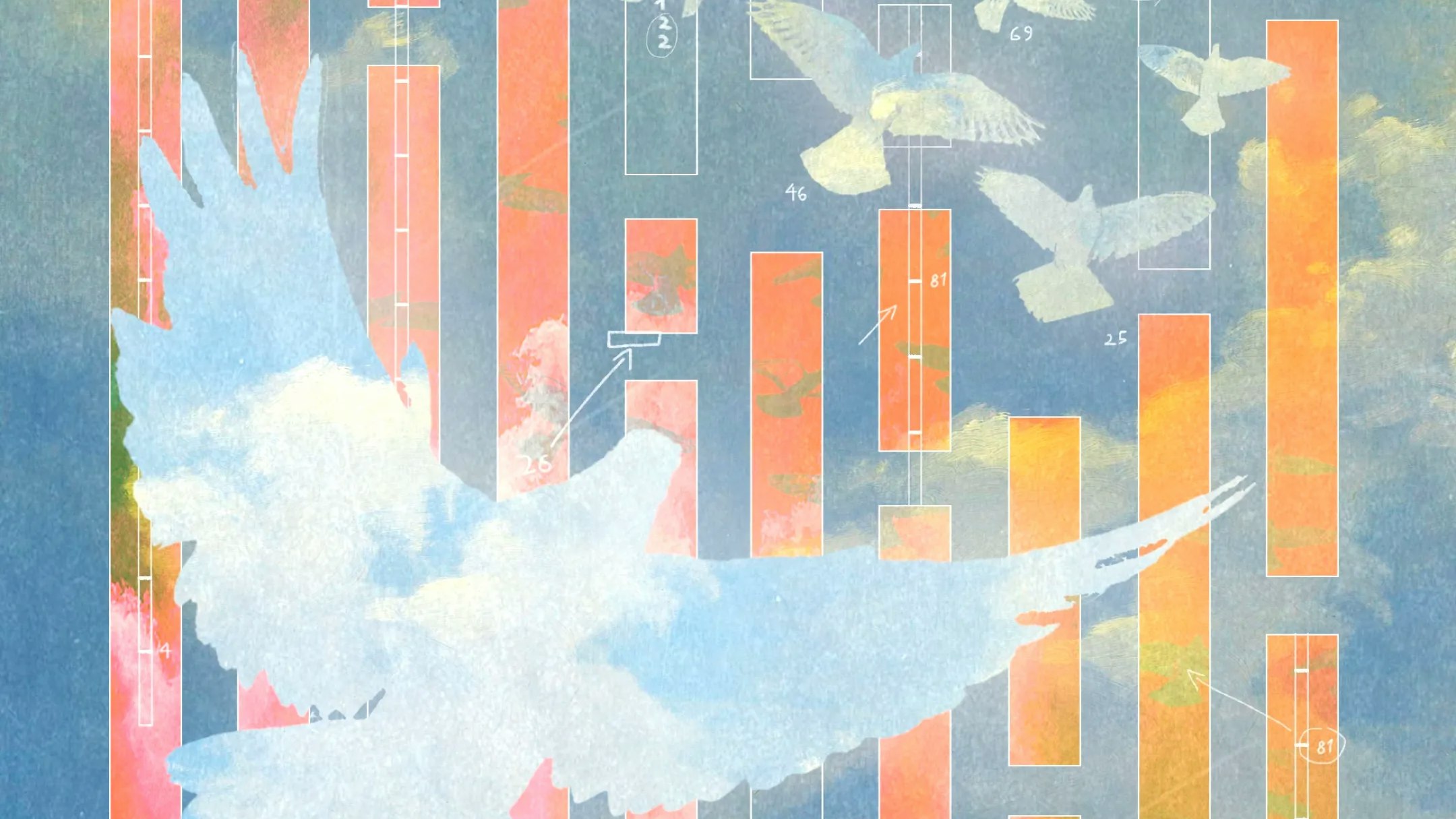 Illustration of birds flying over a light blue background and stylized pink-orange bar chart | Mercury's New Economics of Starting Up 2026