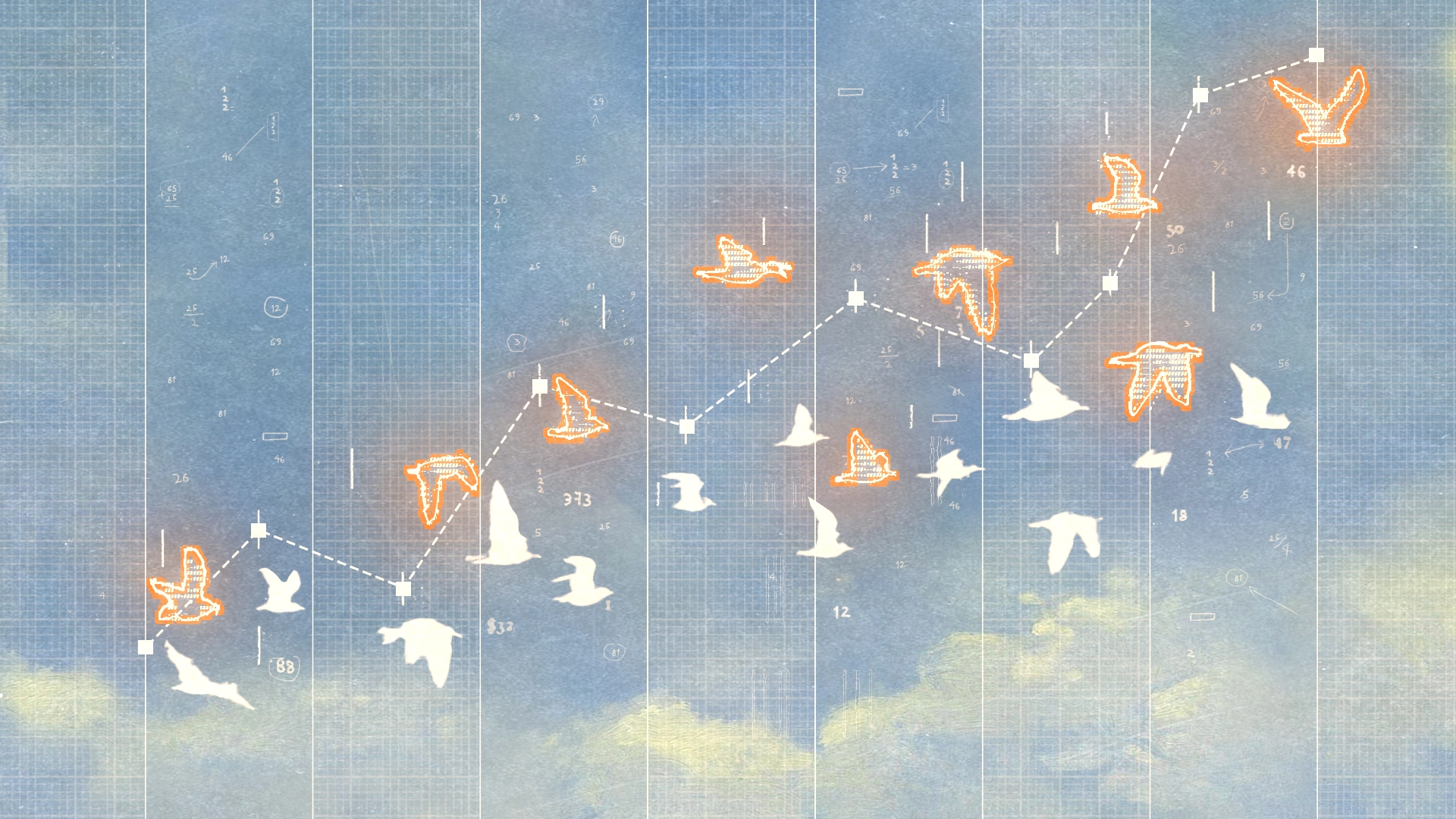 Image showing birds flying next to line graph