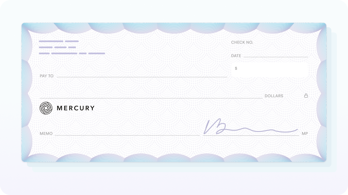 Check Mockup of blue paper check from Mercury