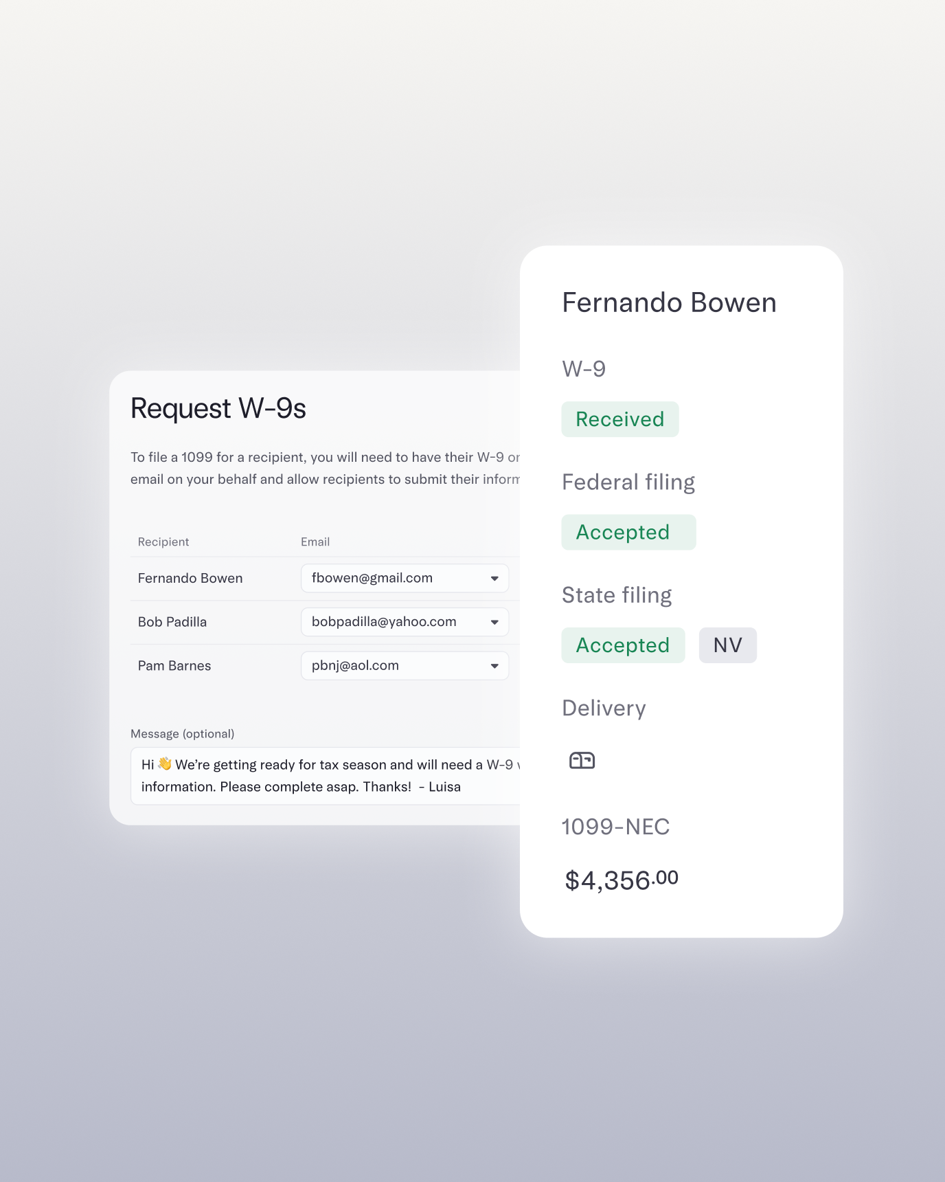 request and file W-9s
