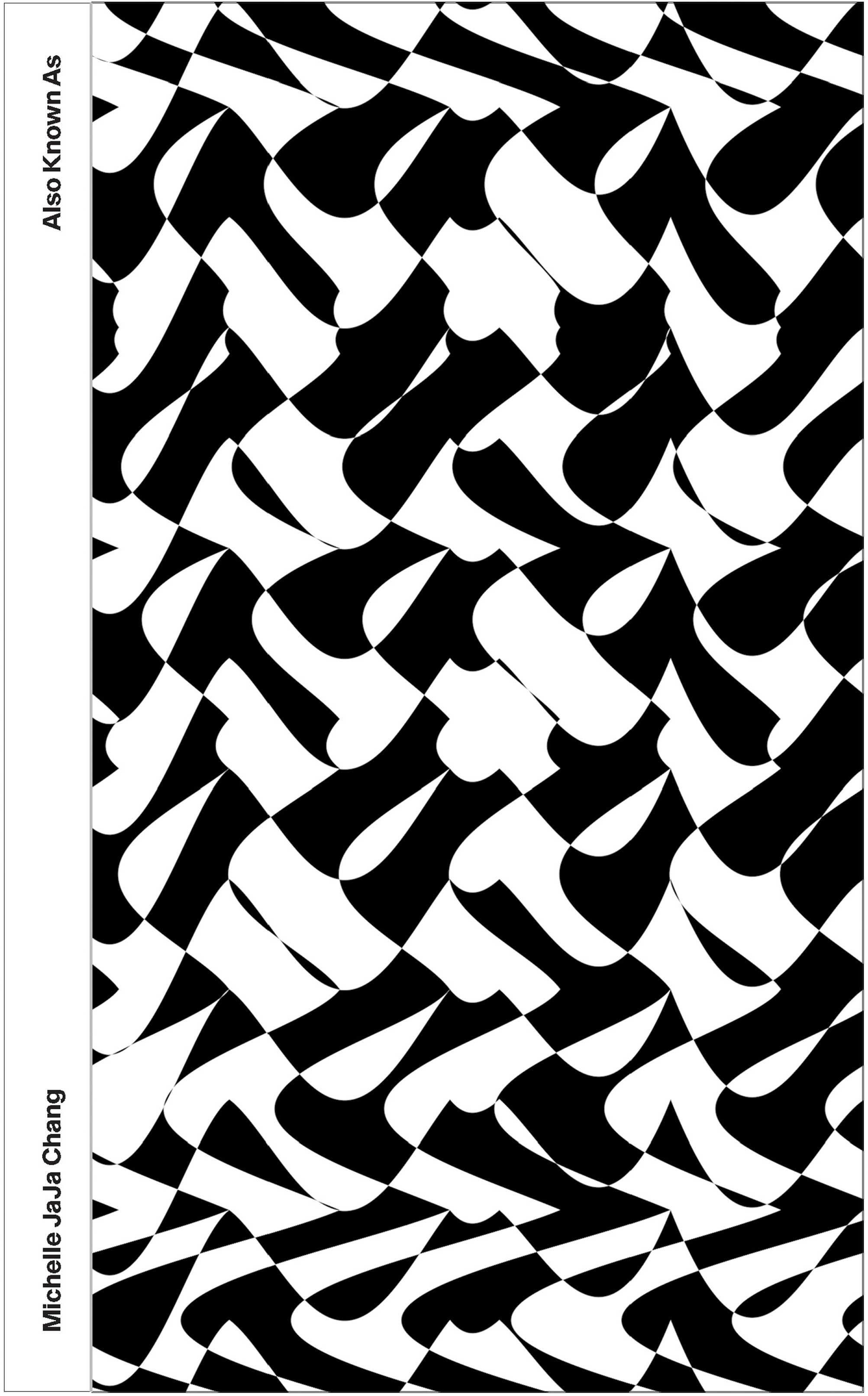 Cover of "Also Known As," featuring black and white forms making a flowing pattern.