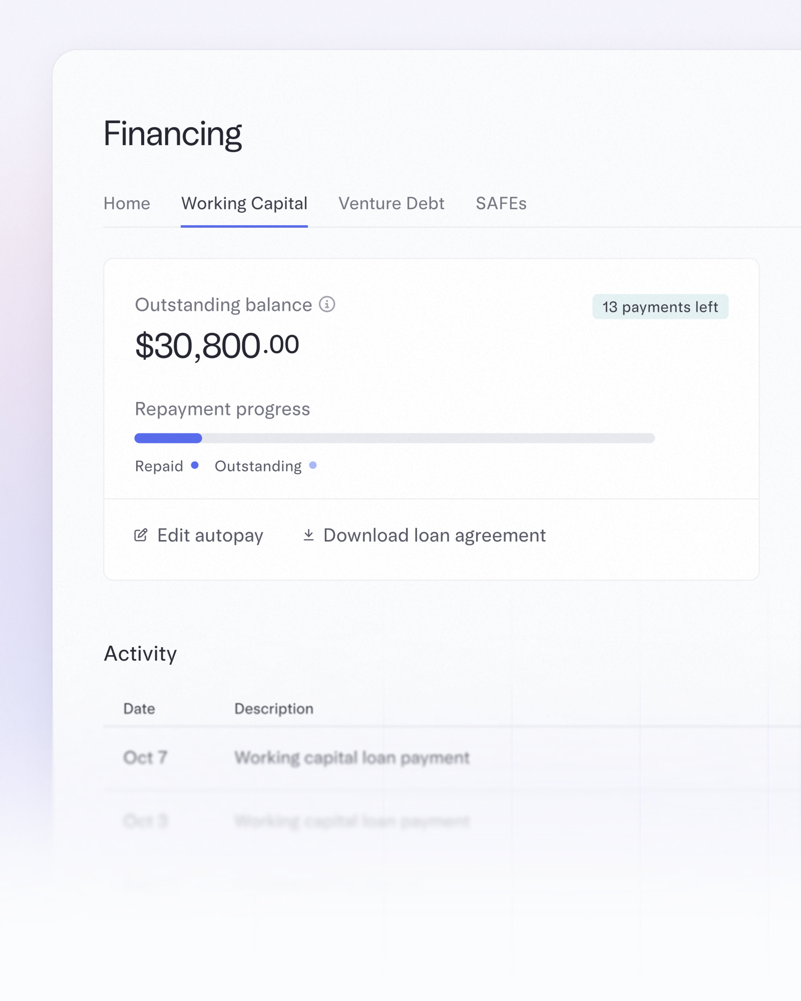 mercury working capital dashboard