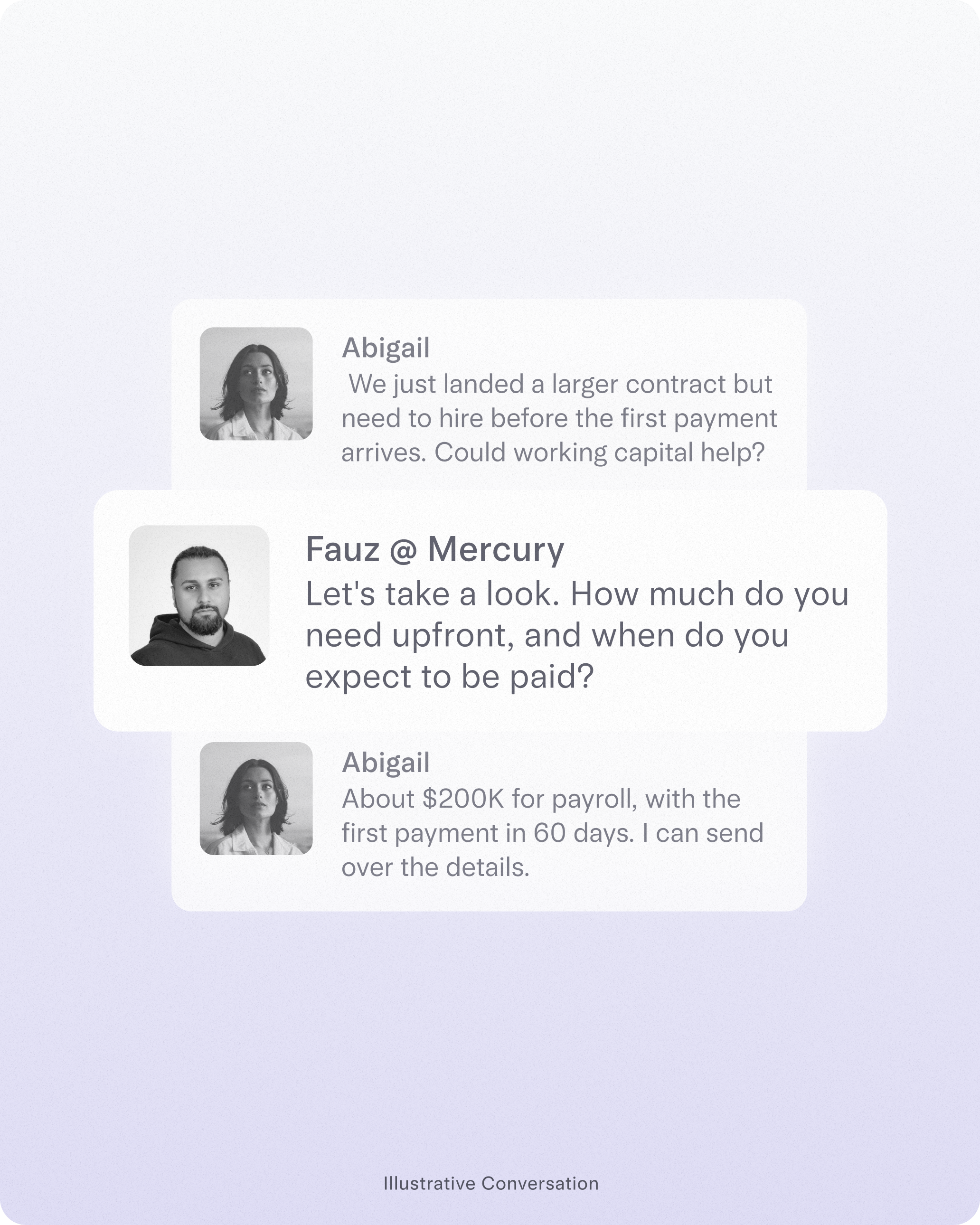 illustative conversation between a mercury customer and a mercury professional
