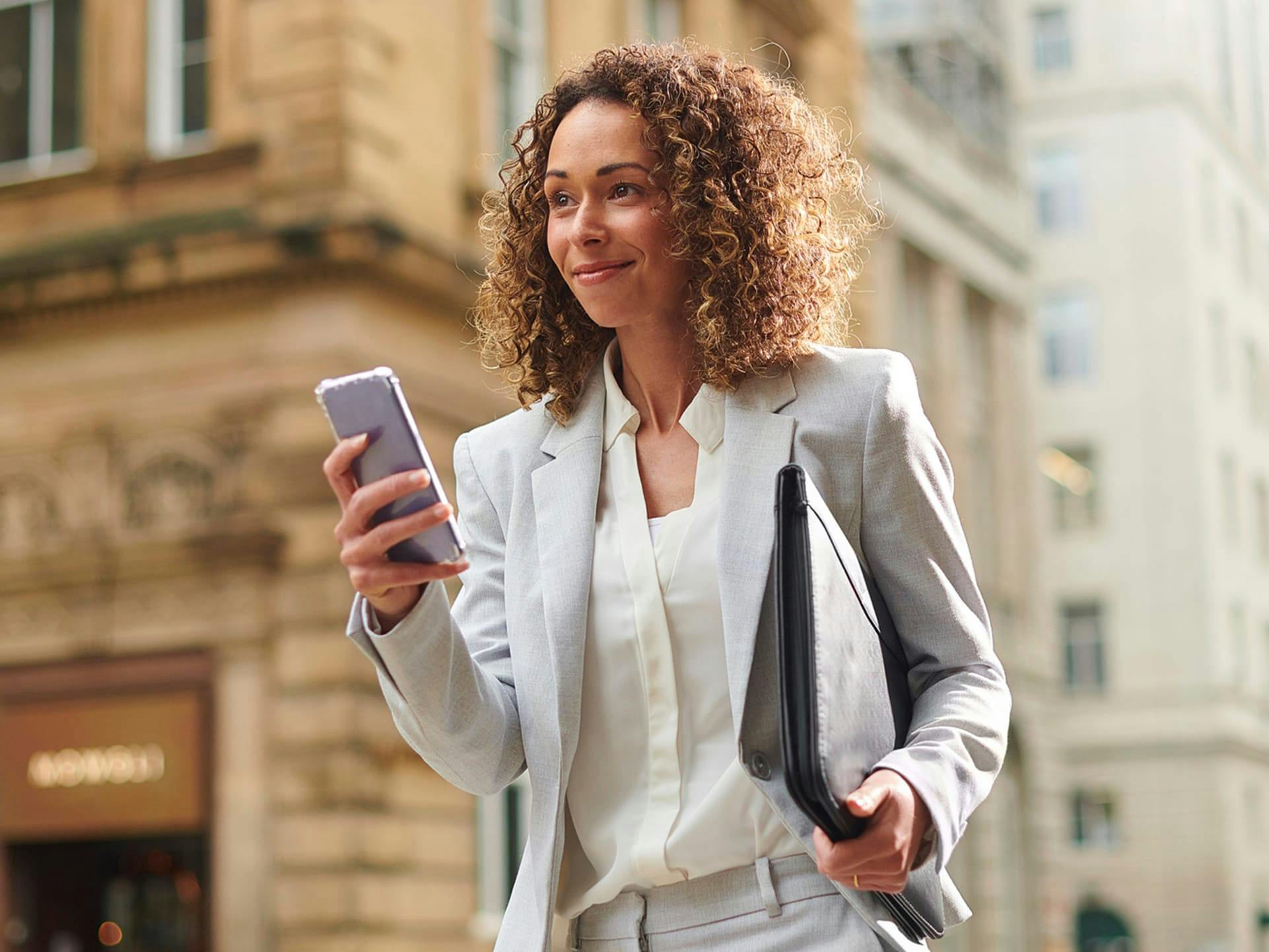 on phone in street