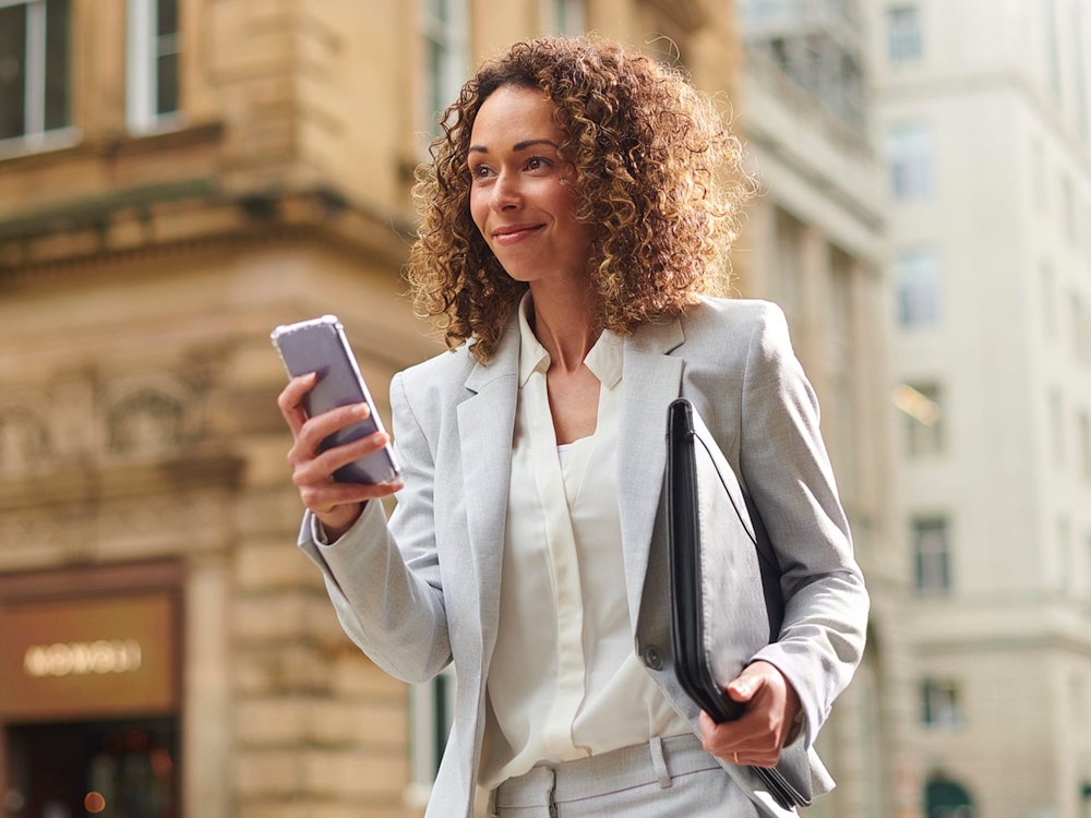 on phone in street