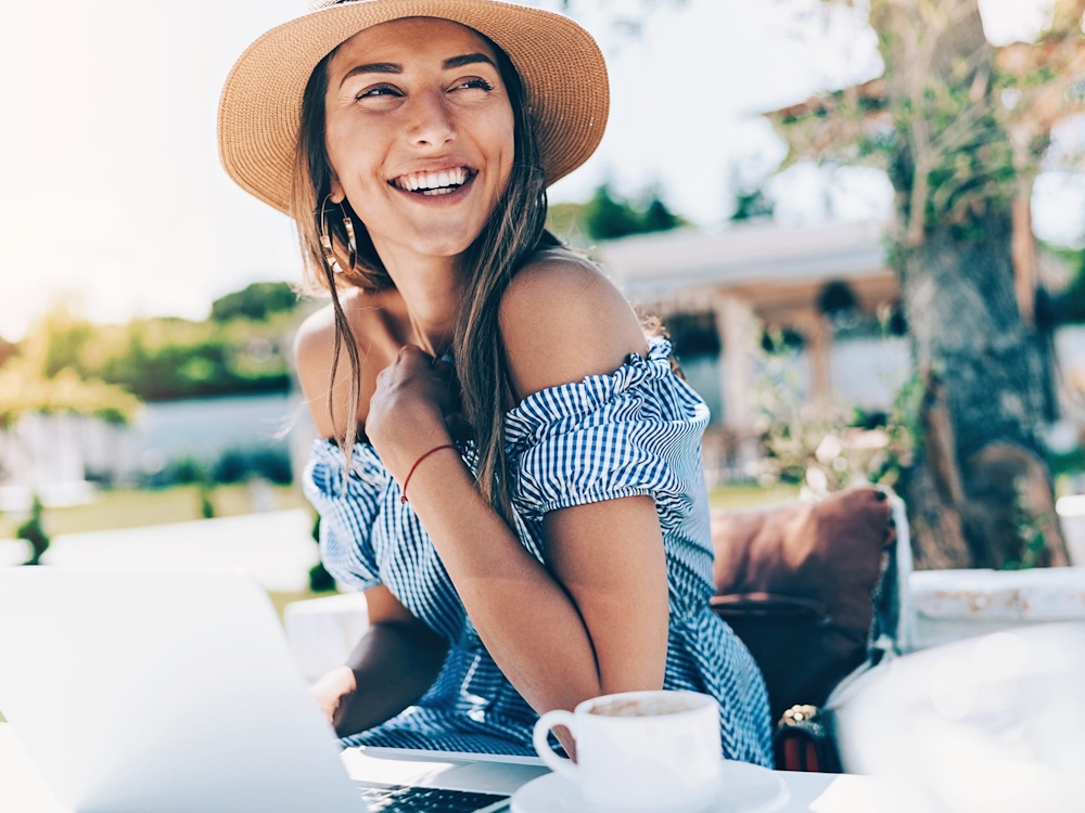 laughing while working outside