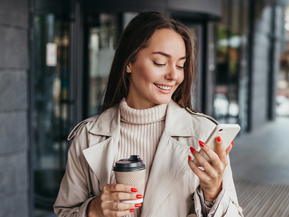 looking at phone on walk