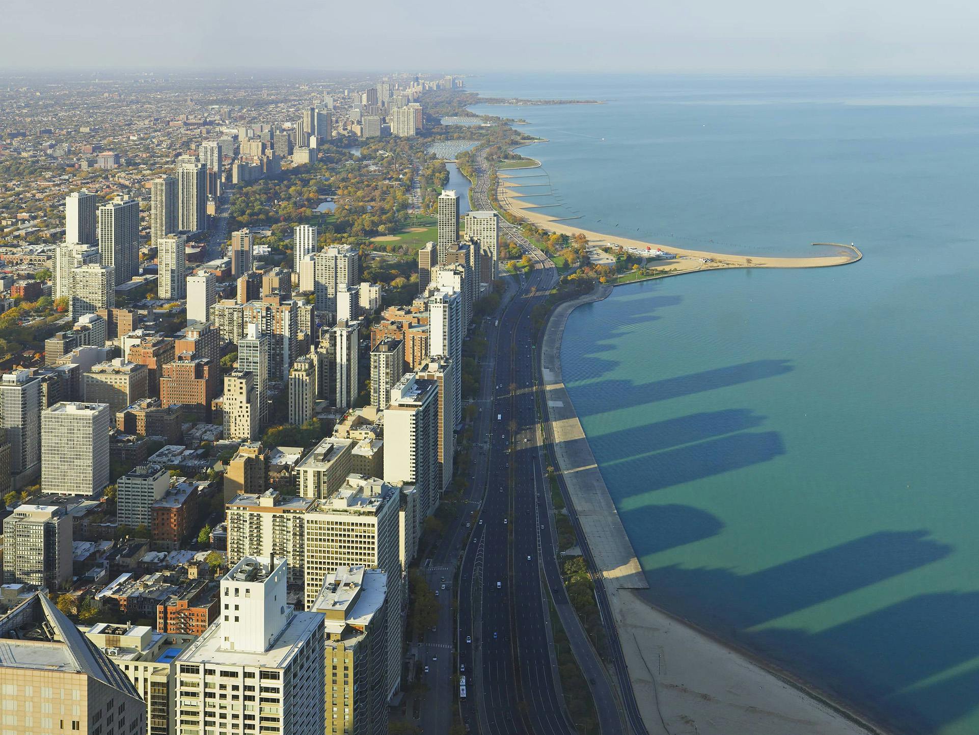 Chicago Gold Coast skyline drone