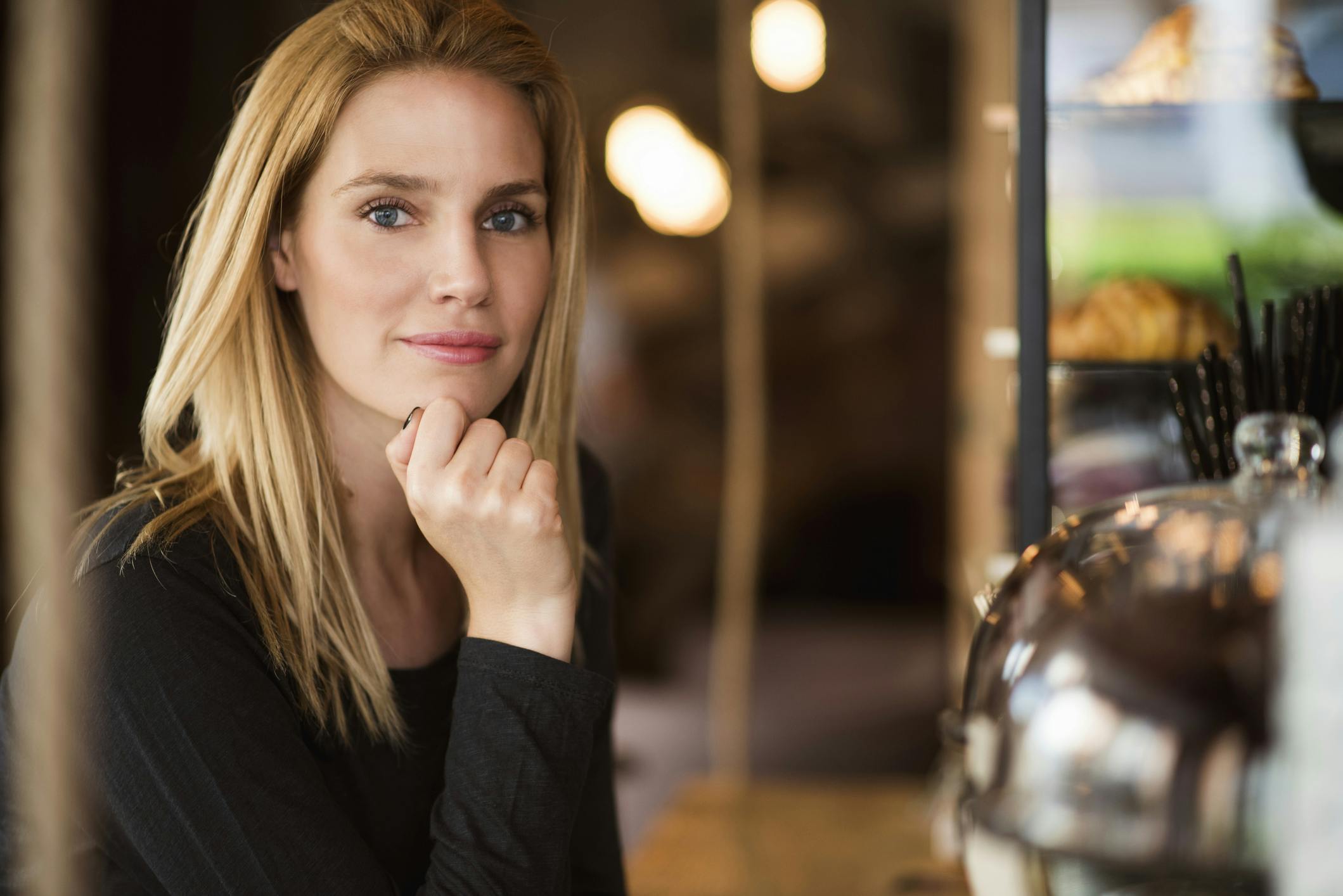Woman wearing a black top