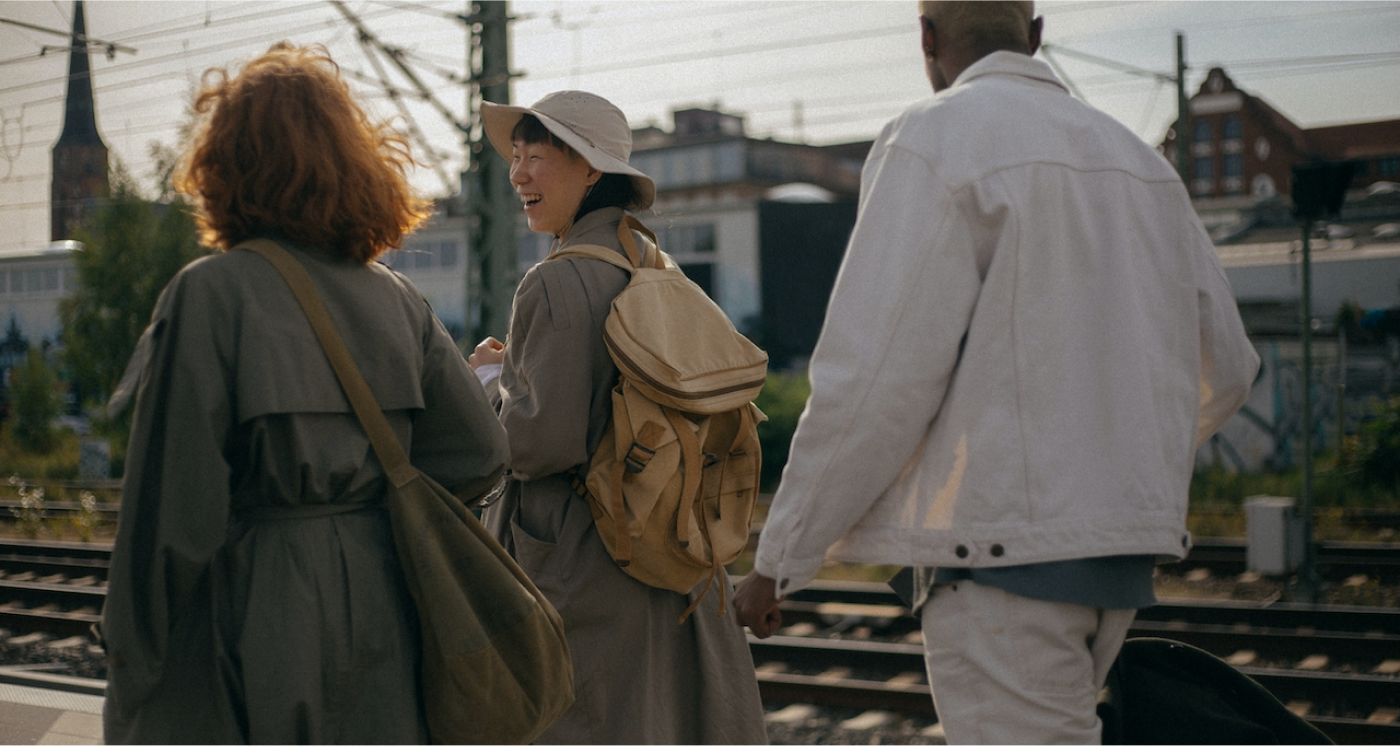 People at a train station