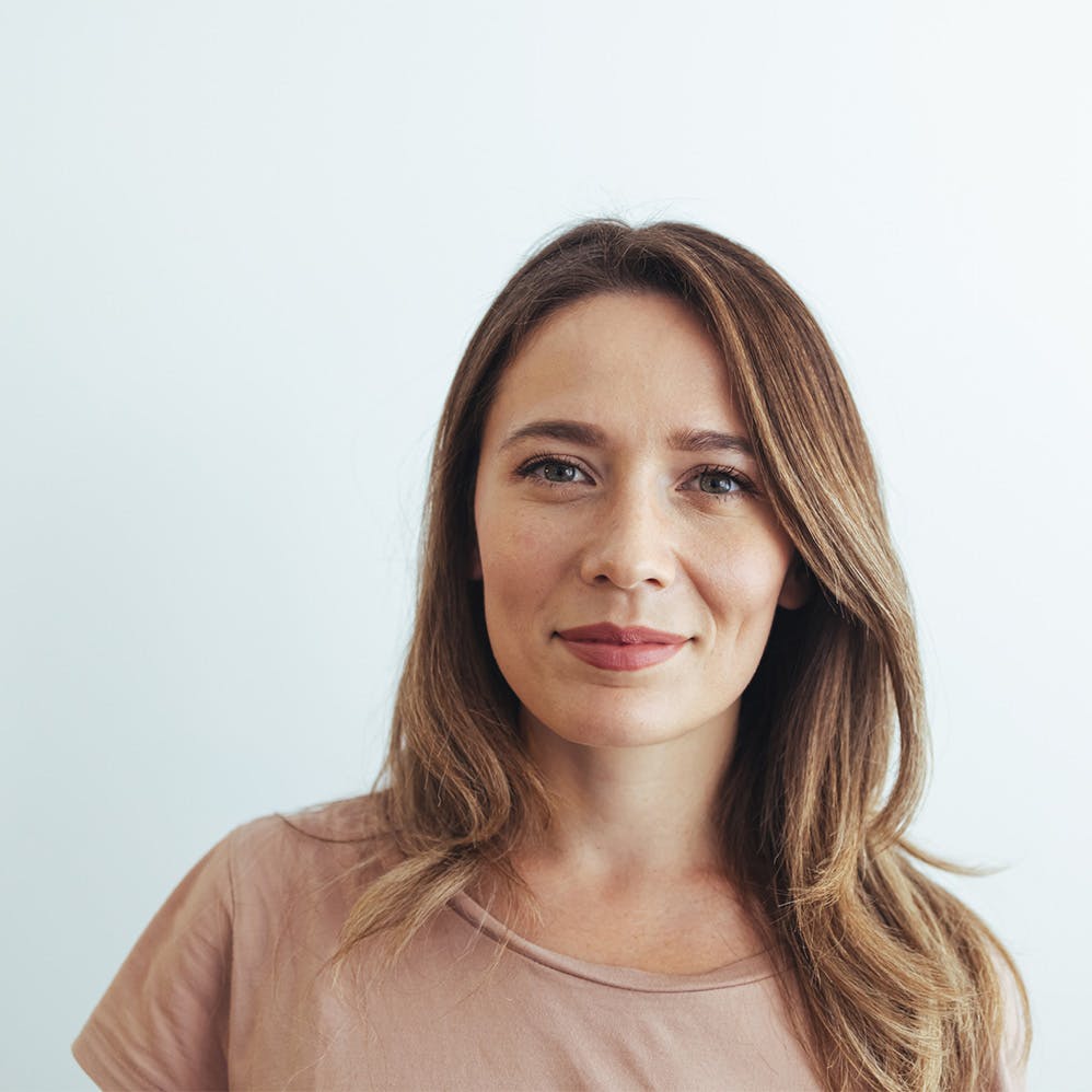 woman in front of white background