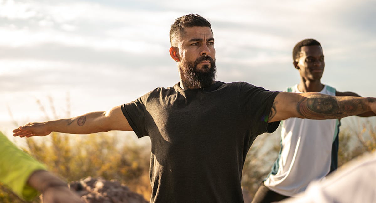 woman stretching outside