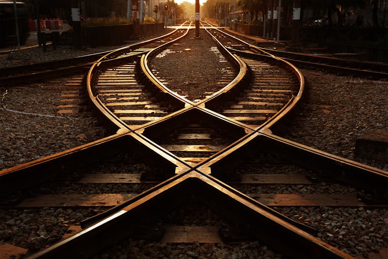 A railroad at sunset