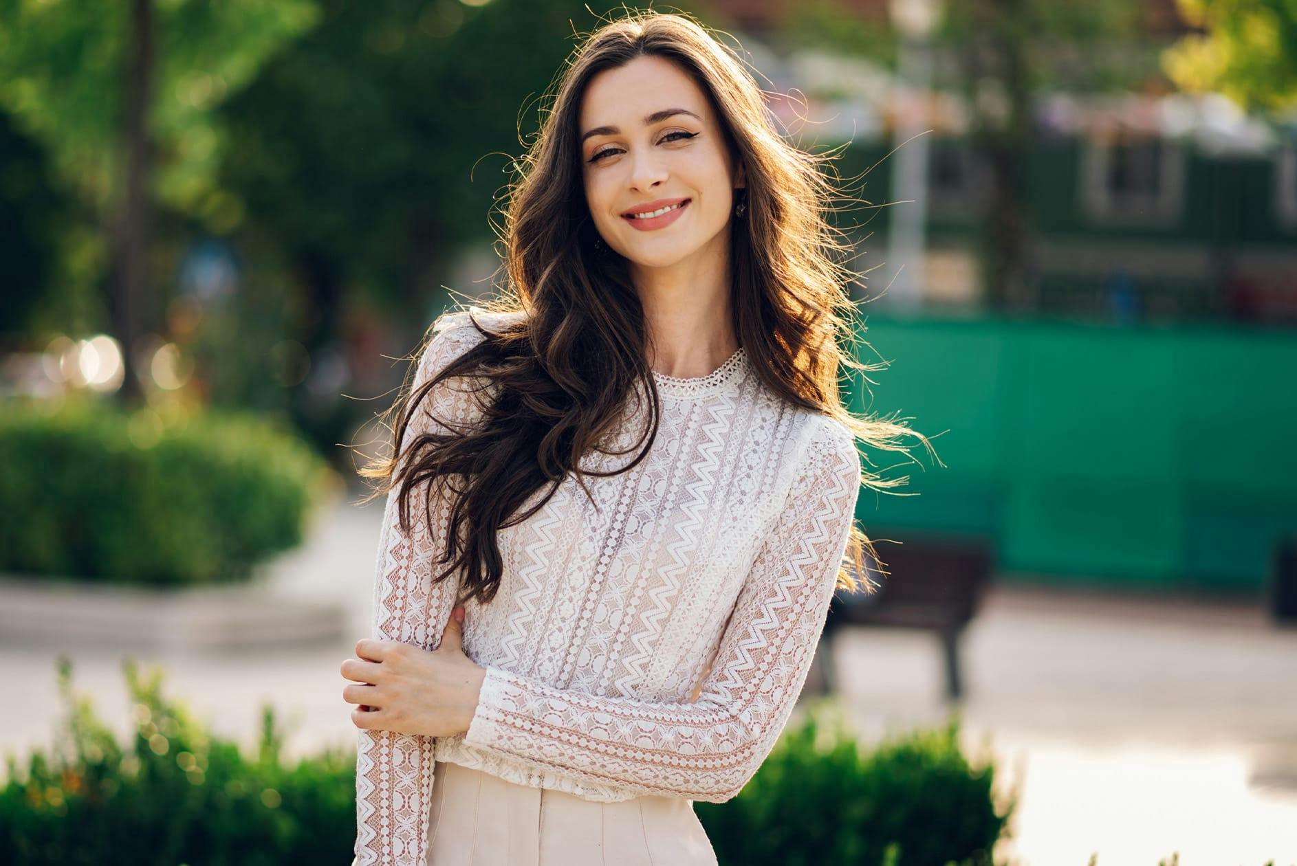 Woman in lace sweater