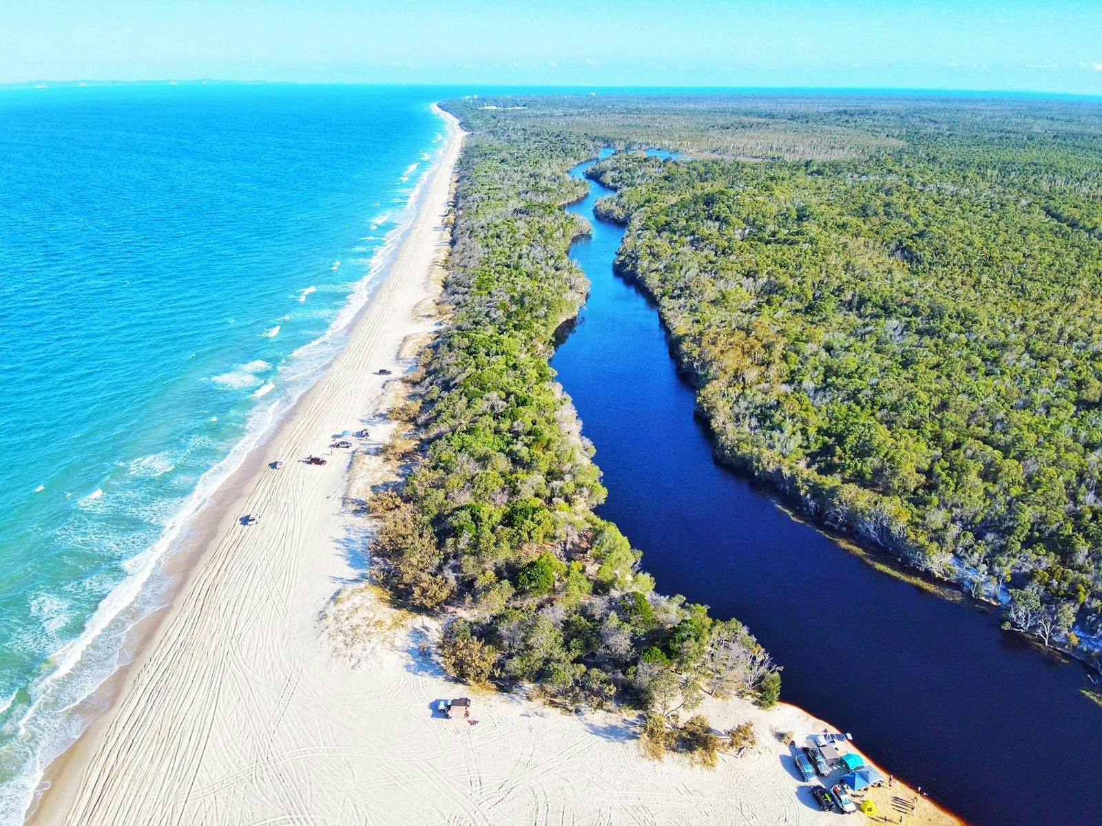 aerial photo of Bribie Island