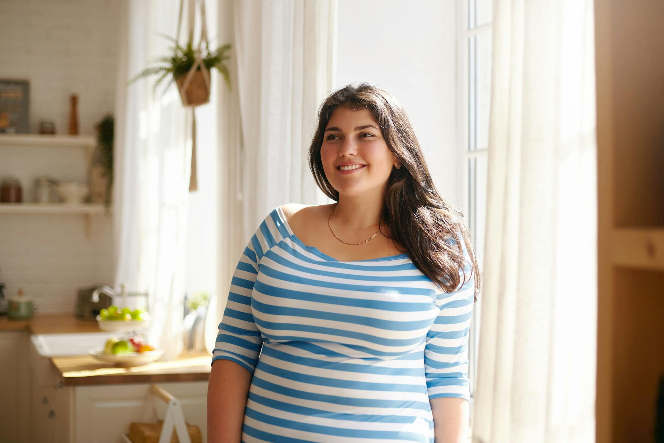 Woman wearing striped shirt
