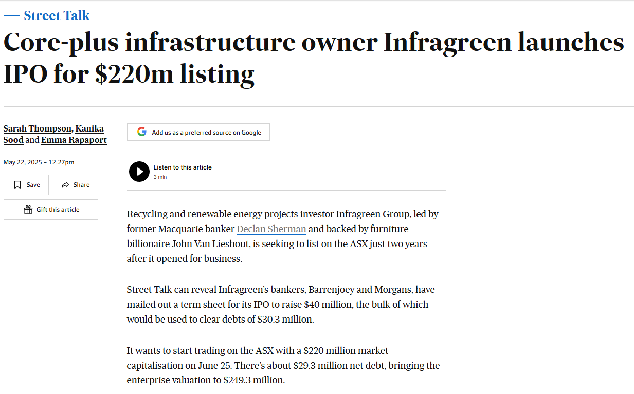 Invested in Building a Sustainable Future | Infragreen