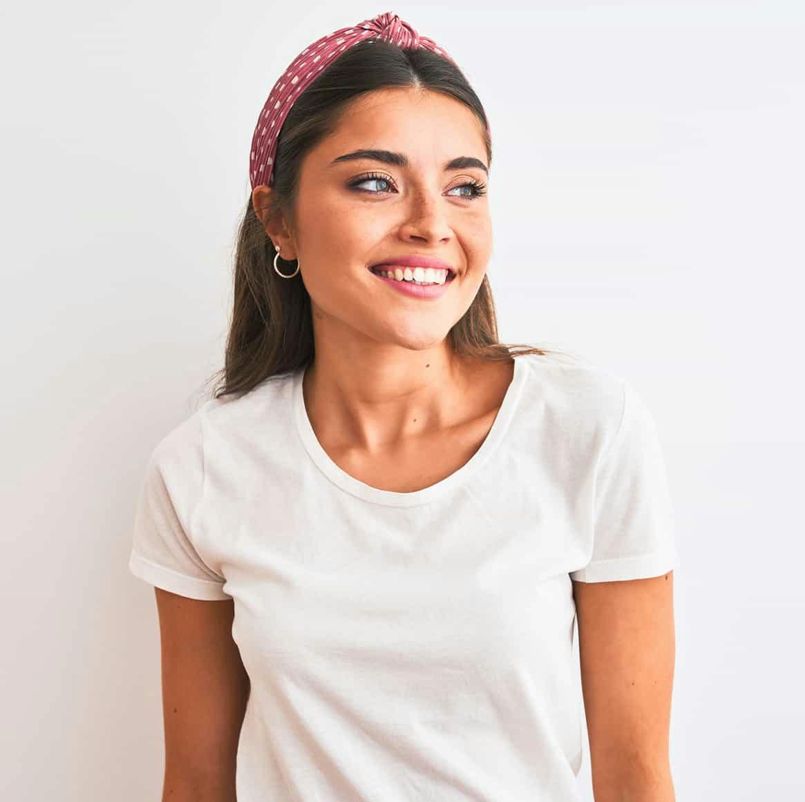 woman in a white tee shirt