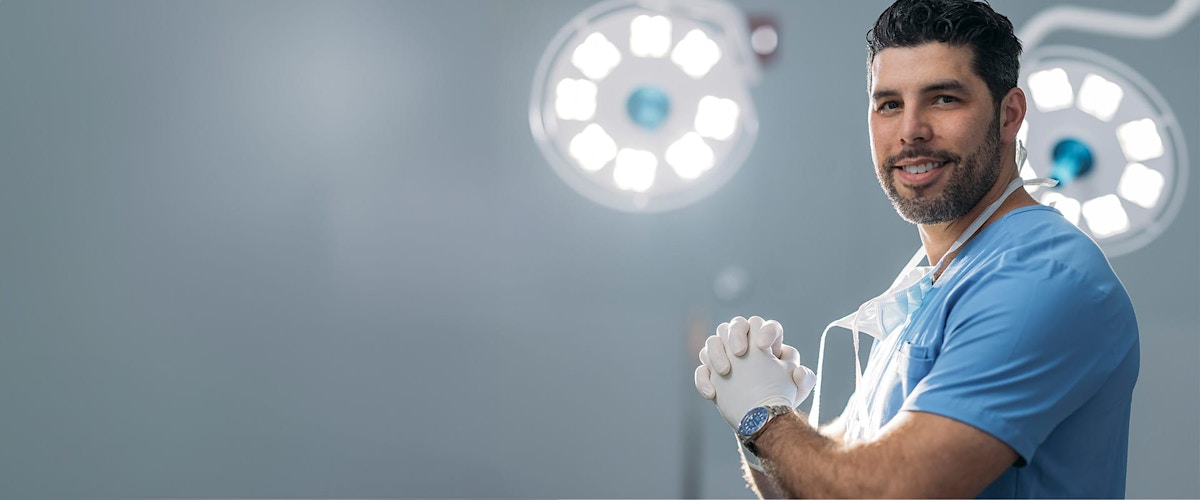 Dr. Oppenheimer with surgical lights