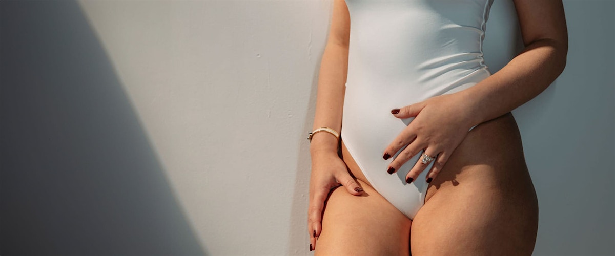 Woman in grey underwear