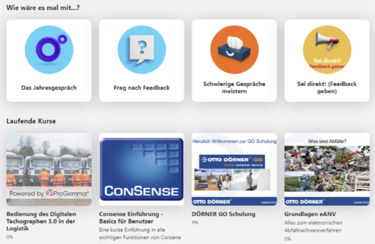 Screenshot of the OTTO DÖRNER academy with courses
