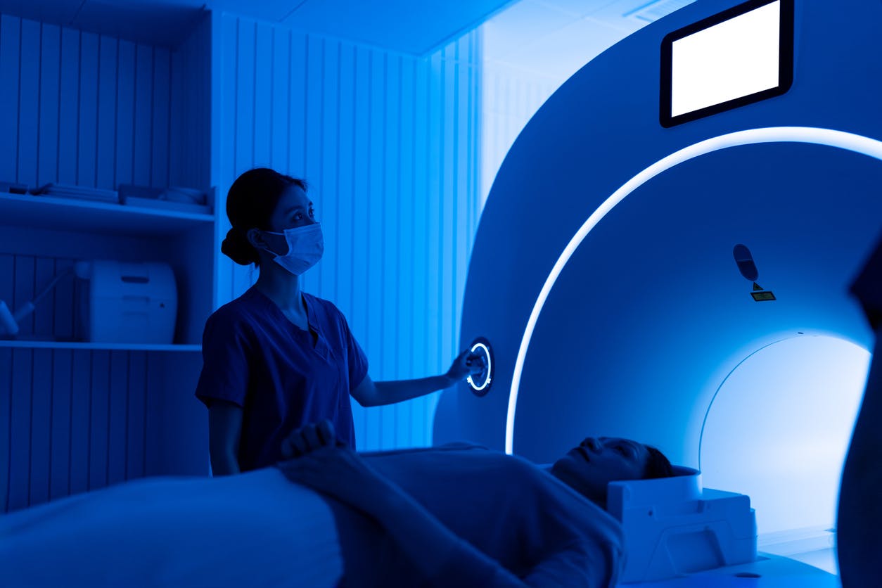 MRI in progress with blue light