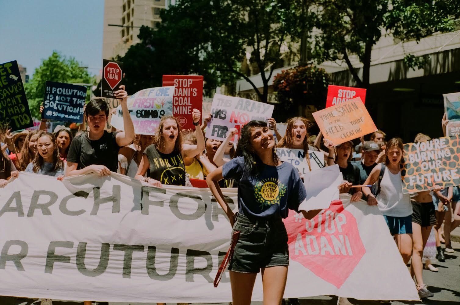 Grace leads &quot;March for Our Future&quot; contingent at Stop Adani protest
