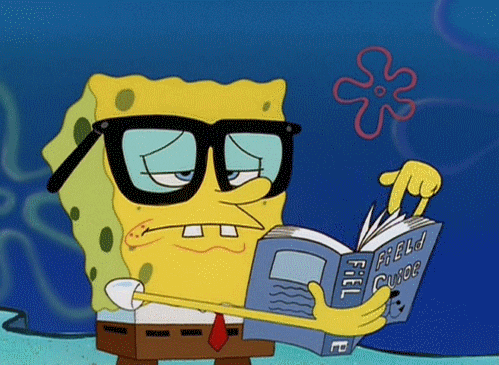 Spongebob reading book in glasses