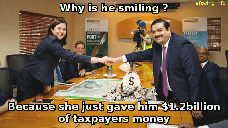 Image of man and woman shaking hands with the caption: Why is he smiling? Because she just gave him $1.3 Billion of taxpayers money
