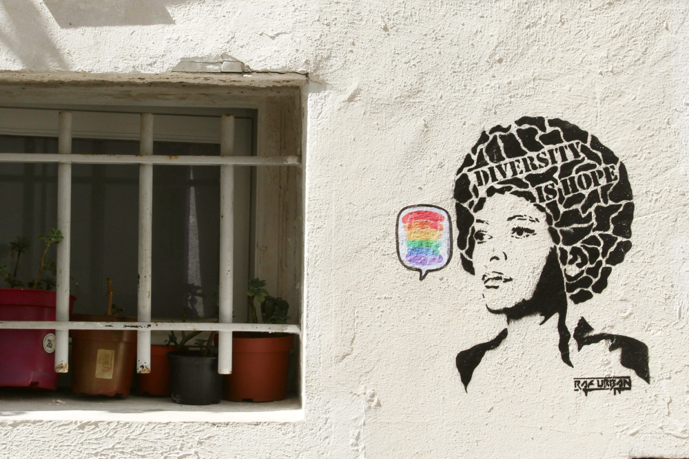 Street art mural representing diversity and inclusion