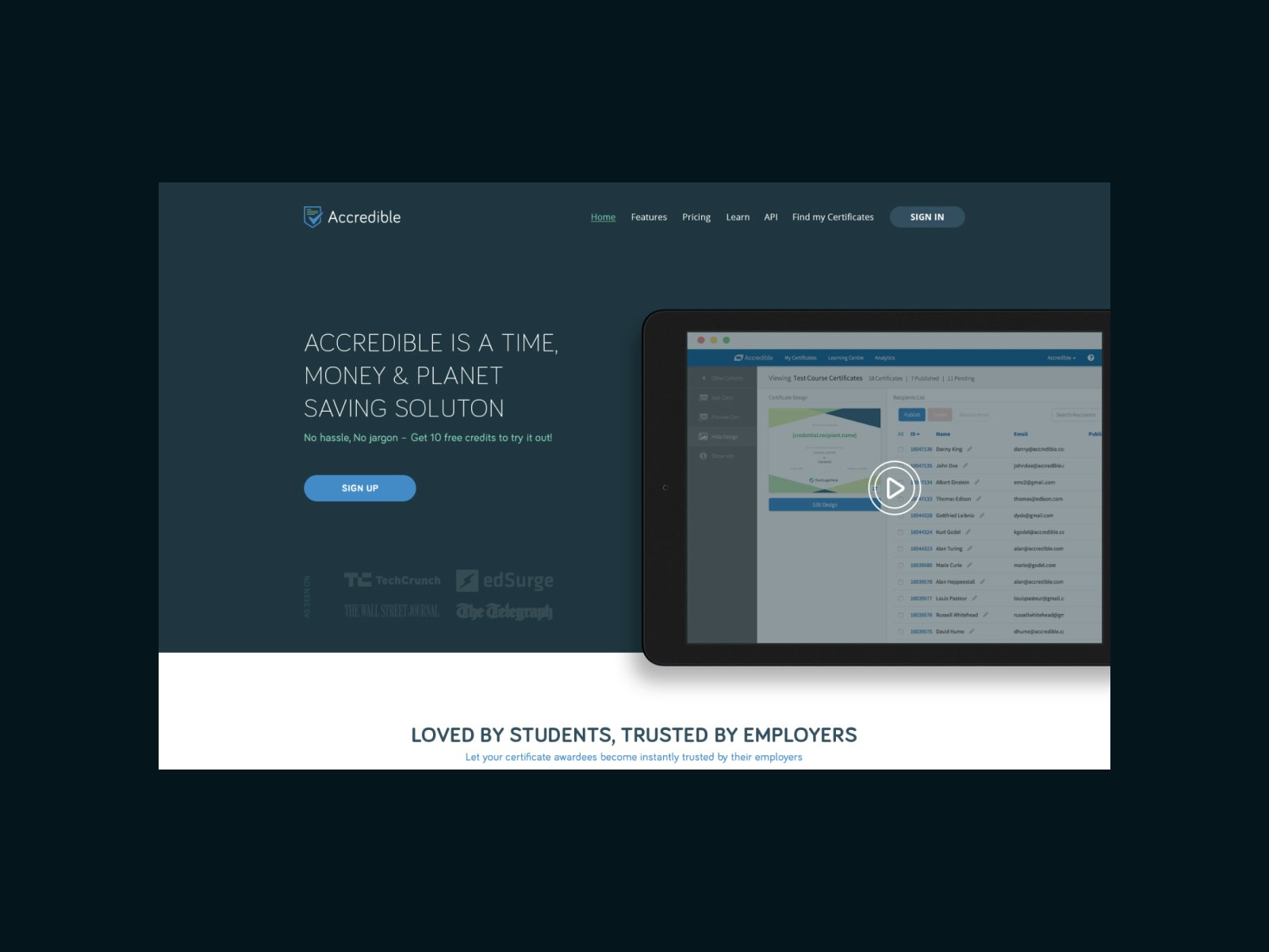 Accredible Homepage Hero UI/UX Design
