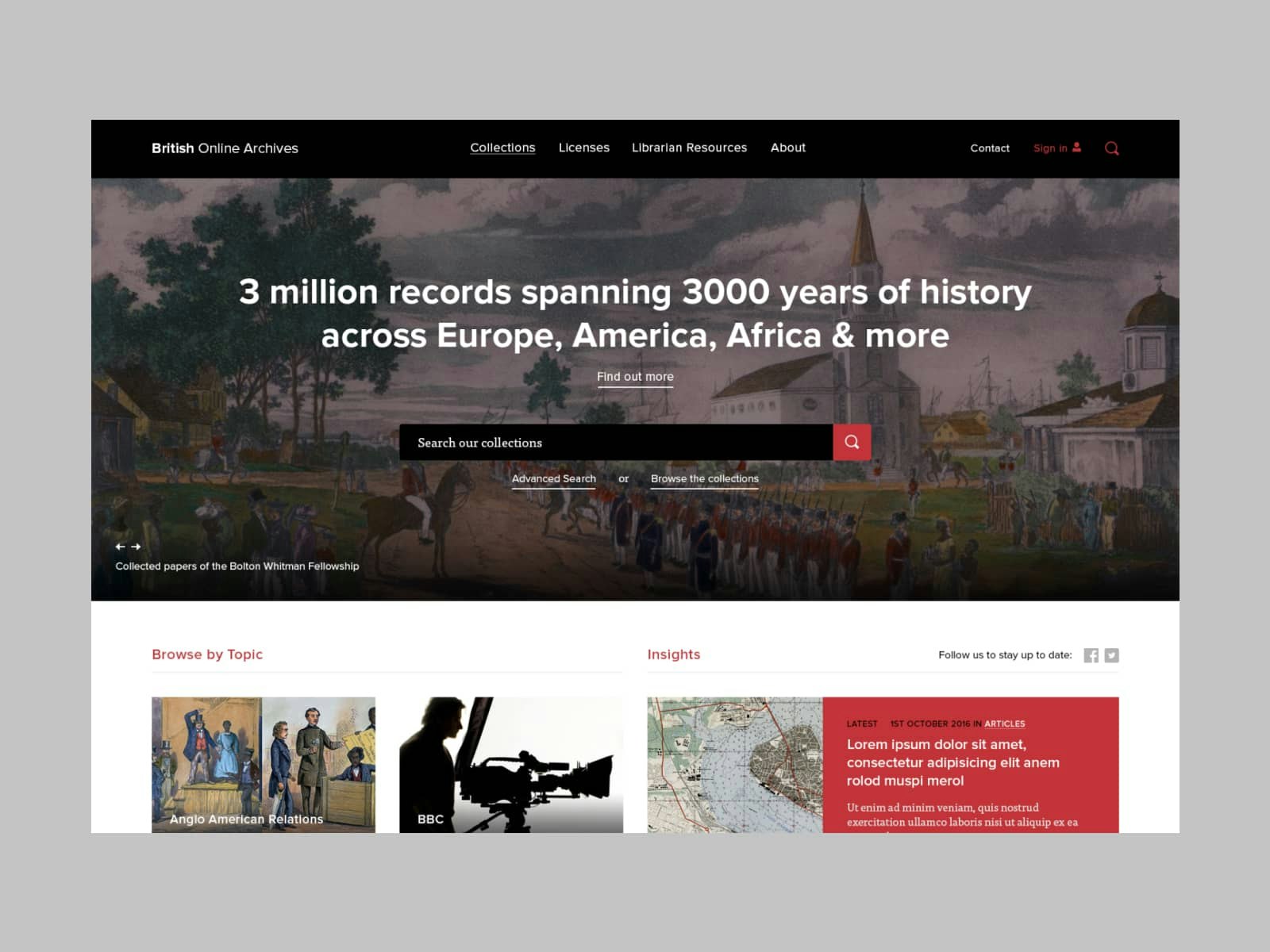 British Online Archives Homepage Hero UI / UX Design