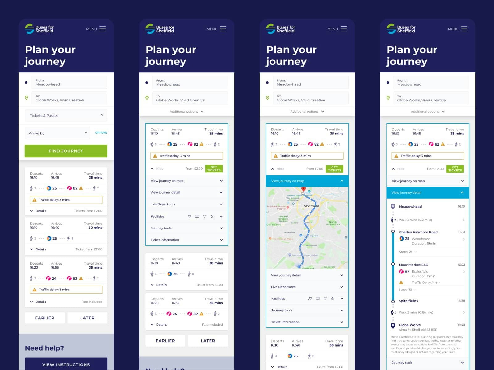 Buses for Sheffield Mobile Transport Interface UI/UX Design
