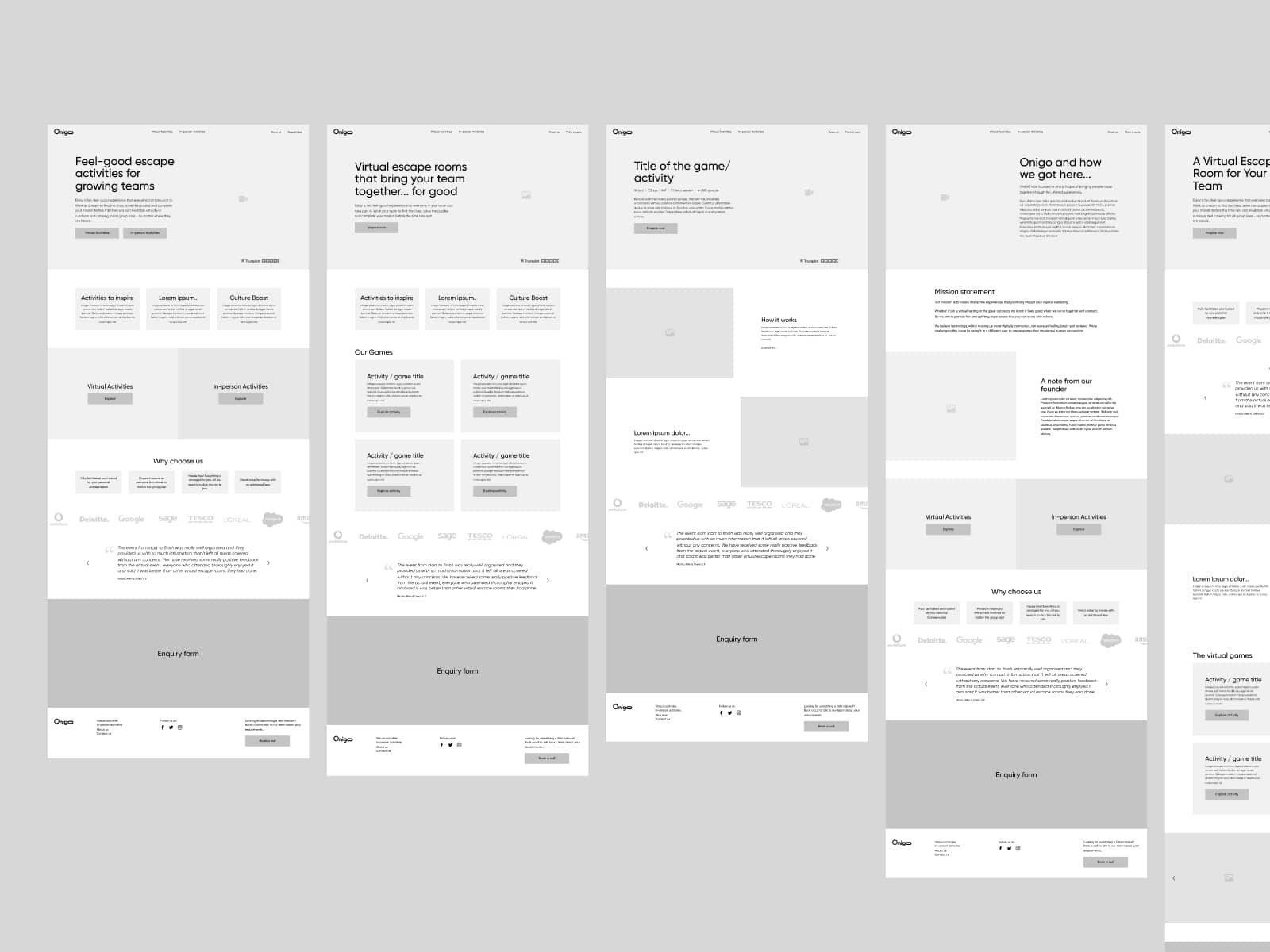 Onigo Website Wireframes