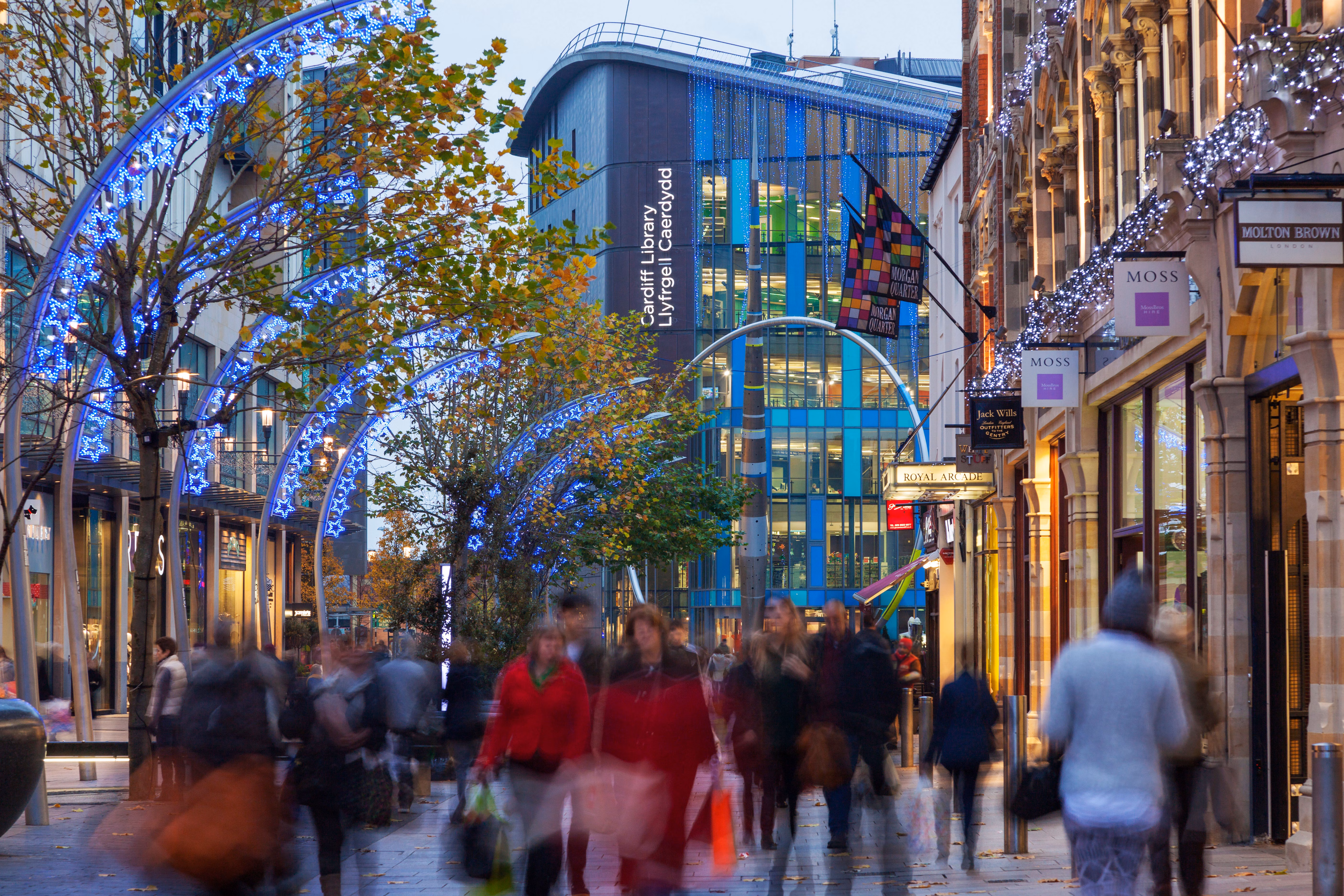 The Hayes with Cardiff Library in background