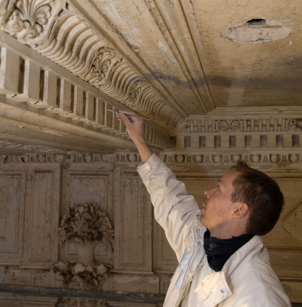 archaeology, clothing, coat, adult, male, man, person, face, photography, portrait