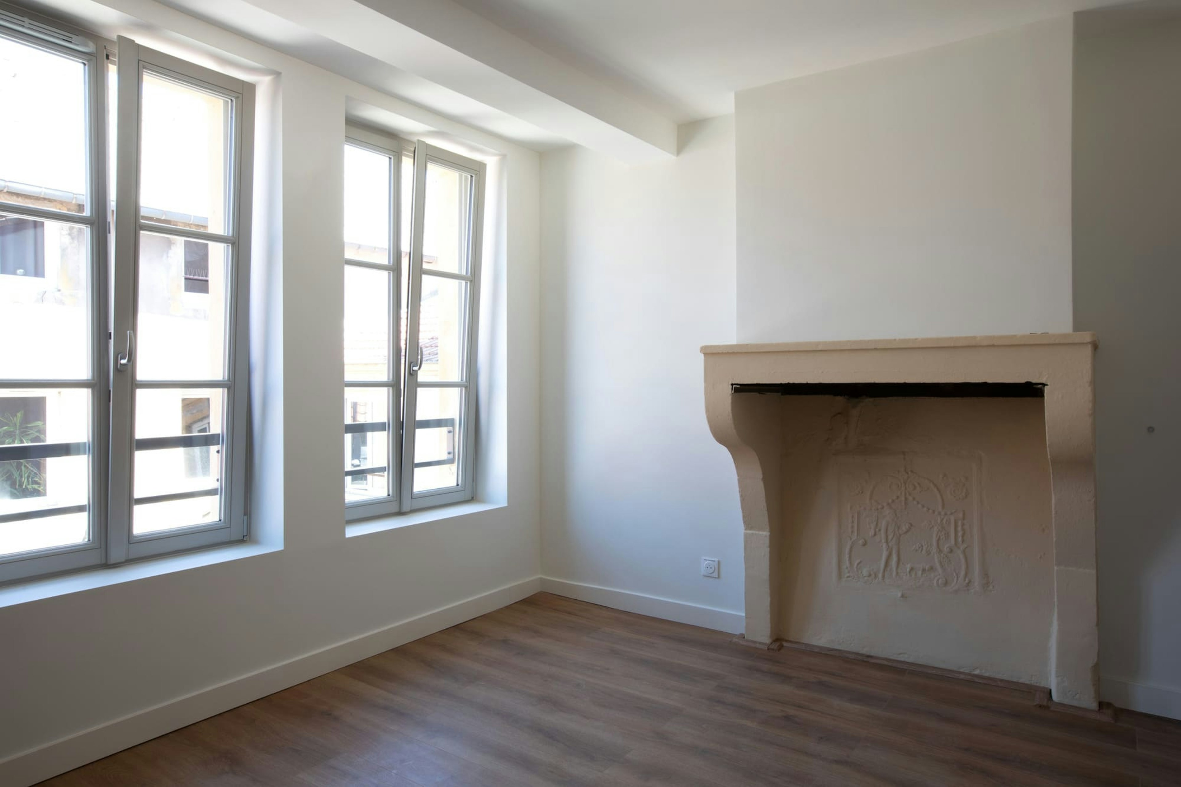 corner, indoors, interior design, window, french window, floor, fireplace, windowsill