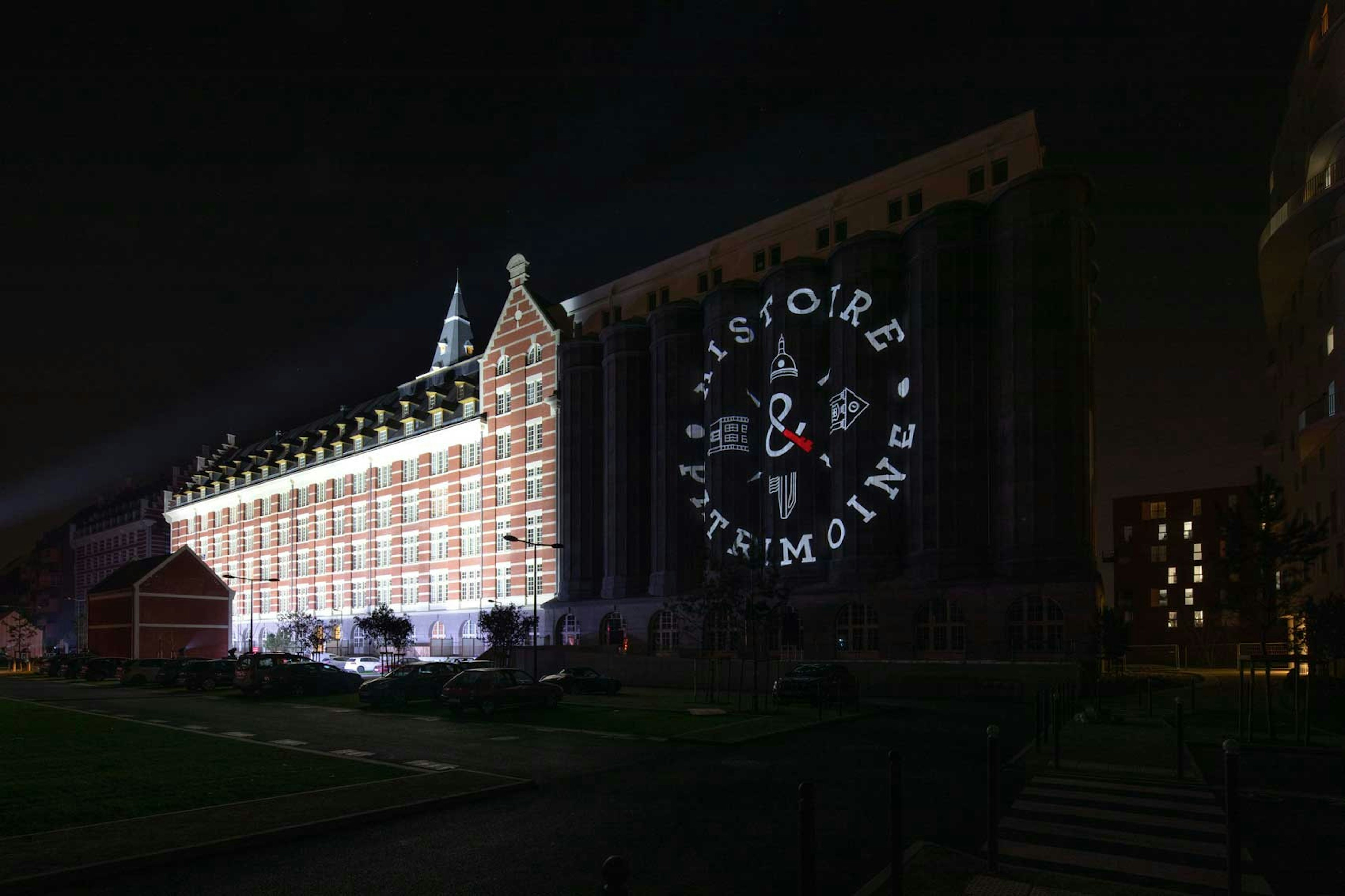 architecture, building, clock tower, tower, urban, city, car, vehicle, night, office building