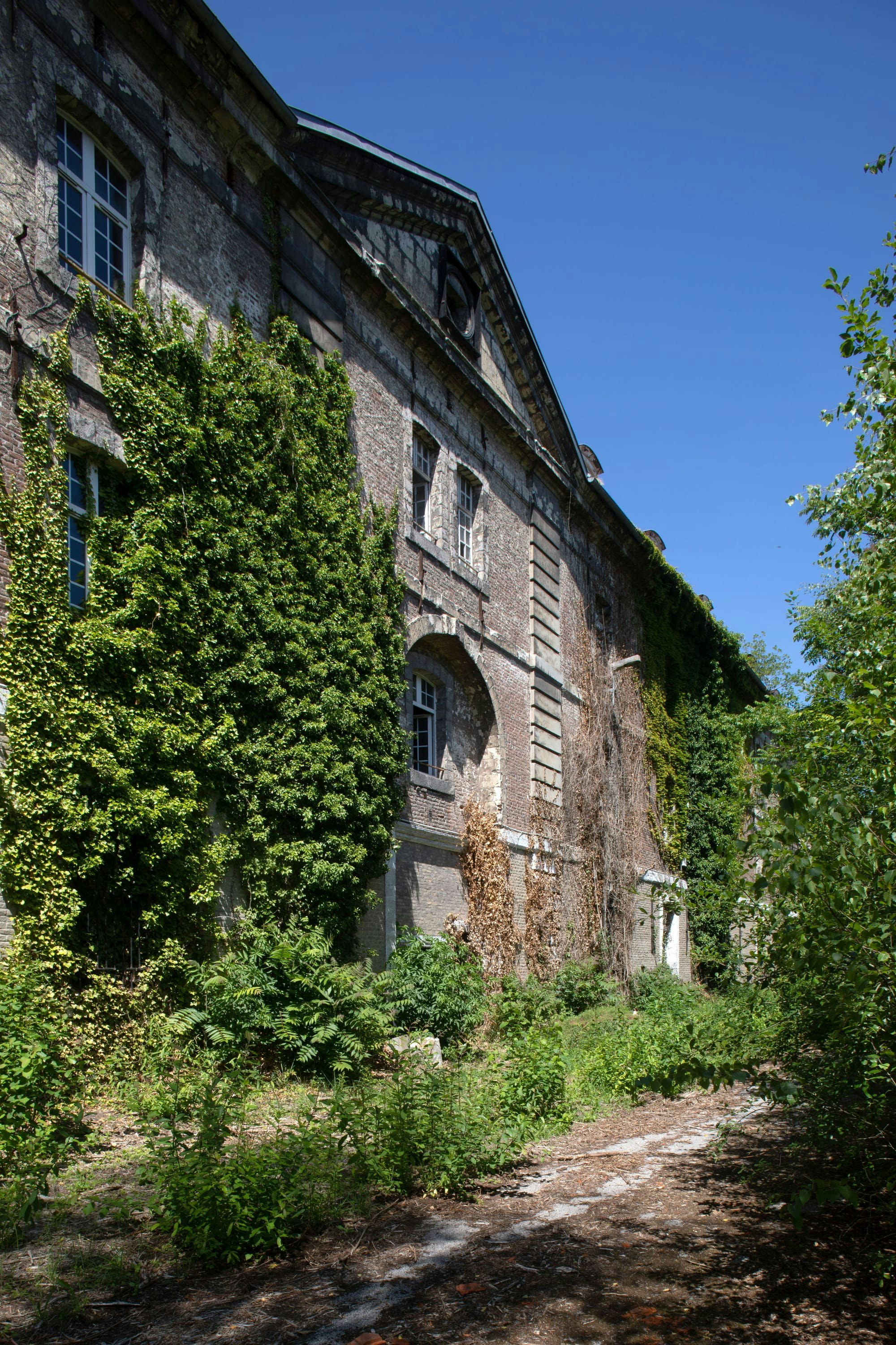 building, monastery, tree, road, path, outdoors, housing, urban, nature, city