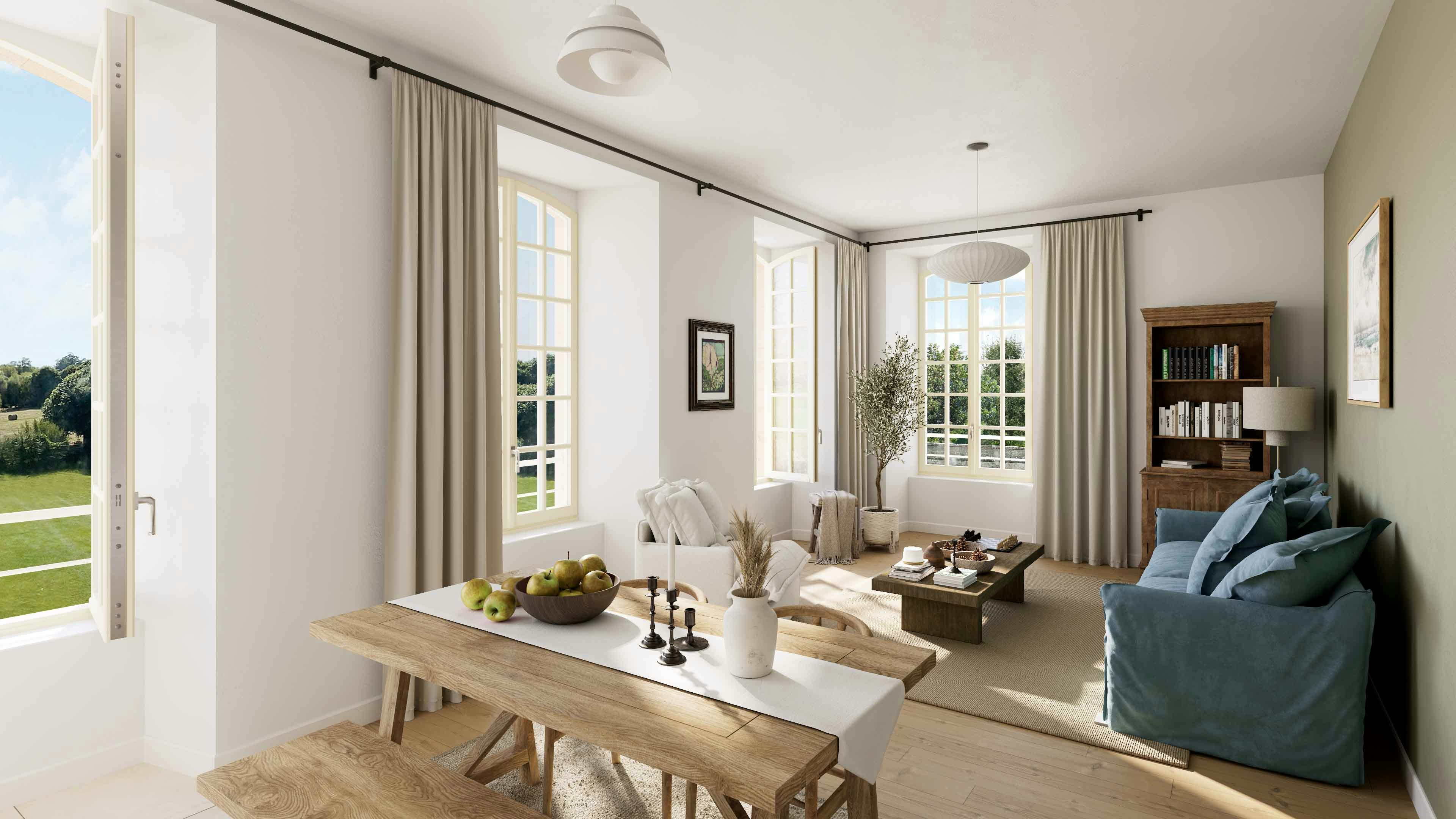 home decor, furniture, table, french window, window, indoors, living room, room, interior design, door