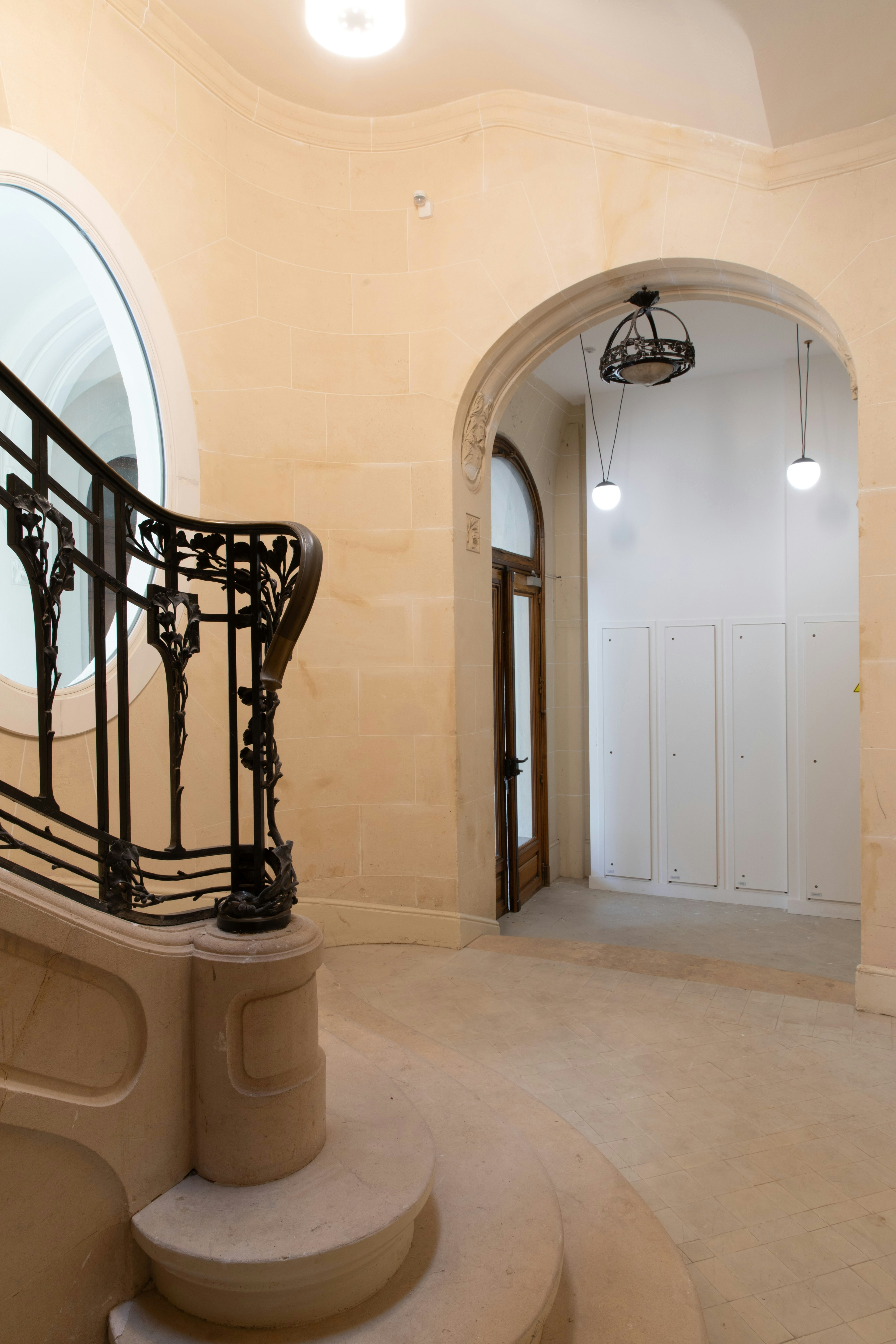 floor, flooring, housing, staircase, indoors, foyer, lamp, arch, handrail, interior design